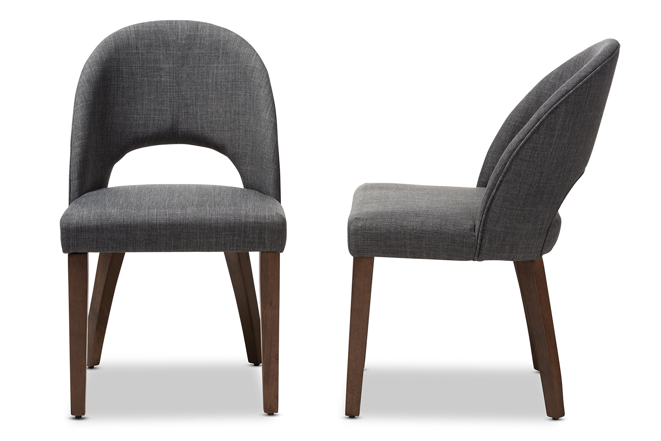 Baxton Studio Wesley Dining Chair - Dark Grey Fabric Upholstered with Walnut Wood Finish - Modern Kitchen & Dining Room Furniture for Home Decor