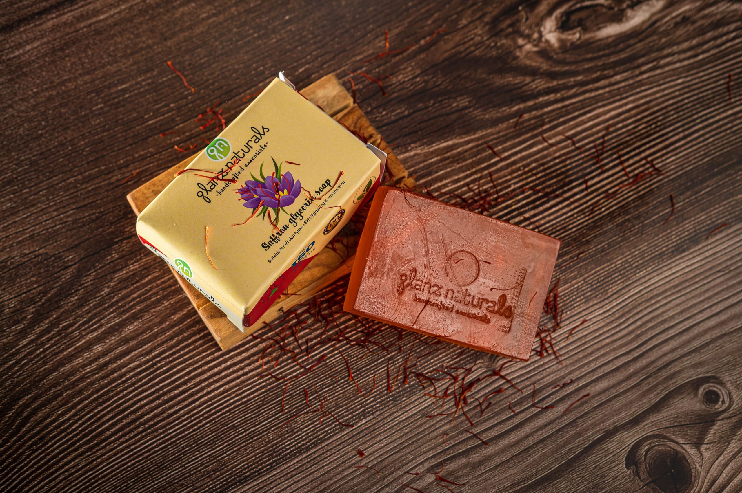 GLANZ NATURALS Saffron Skin Whitening Soap with Turmeric & Coconut Oil - 100g Kesar Soap for Brightening, Blemish-Free & Glowing Skin | Natural Skincare for Daily Cleansing & Radiance Boost