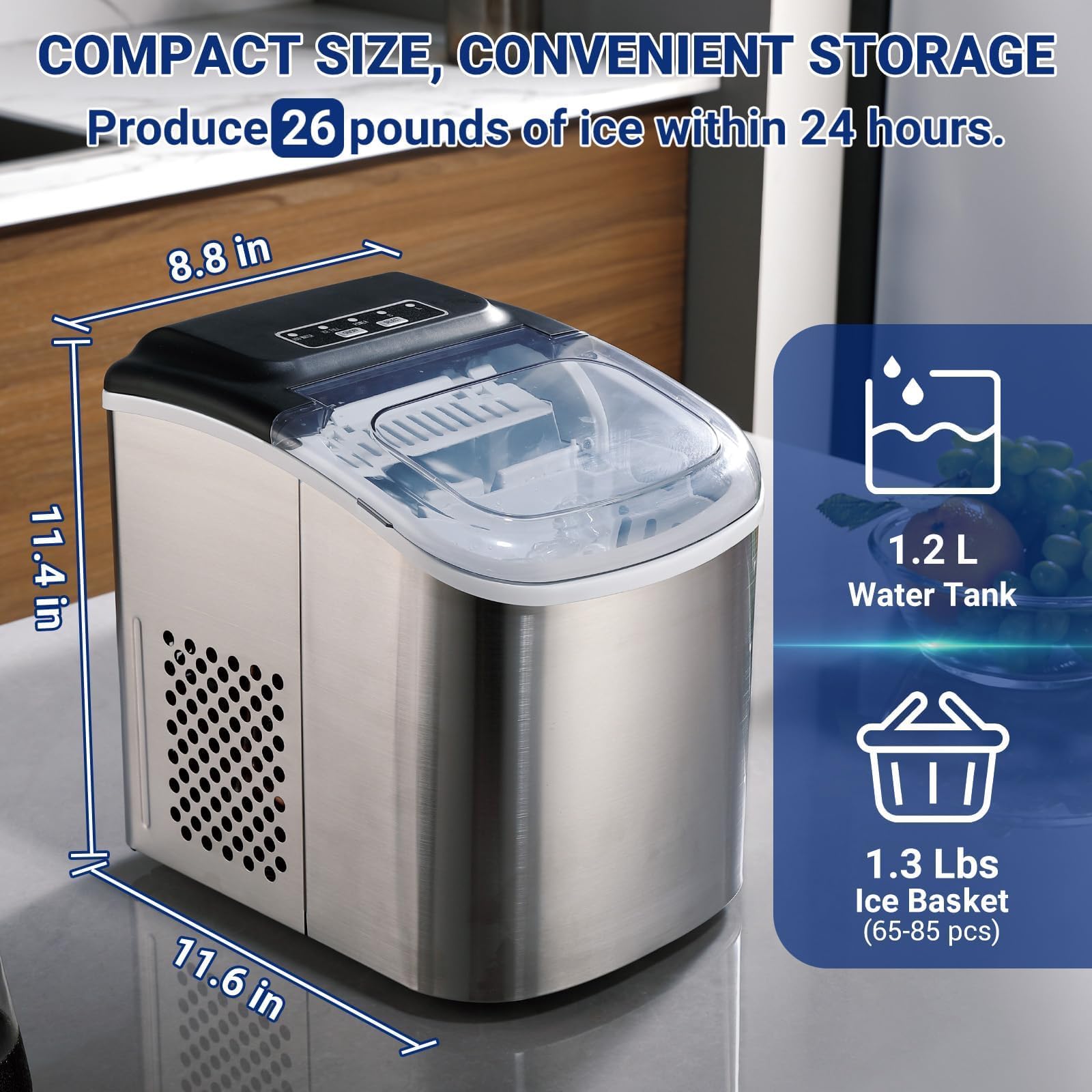 Portable Countertop Ice Maker Machine - 26lbs/24Hrs, Makes 9 Ice Cubes in 6 Minutes, Self-Cleaning with Ice Basket & Scoop - Perfect for Home, Kitchen, Office, Camping, RV & Outdoor Parties