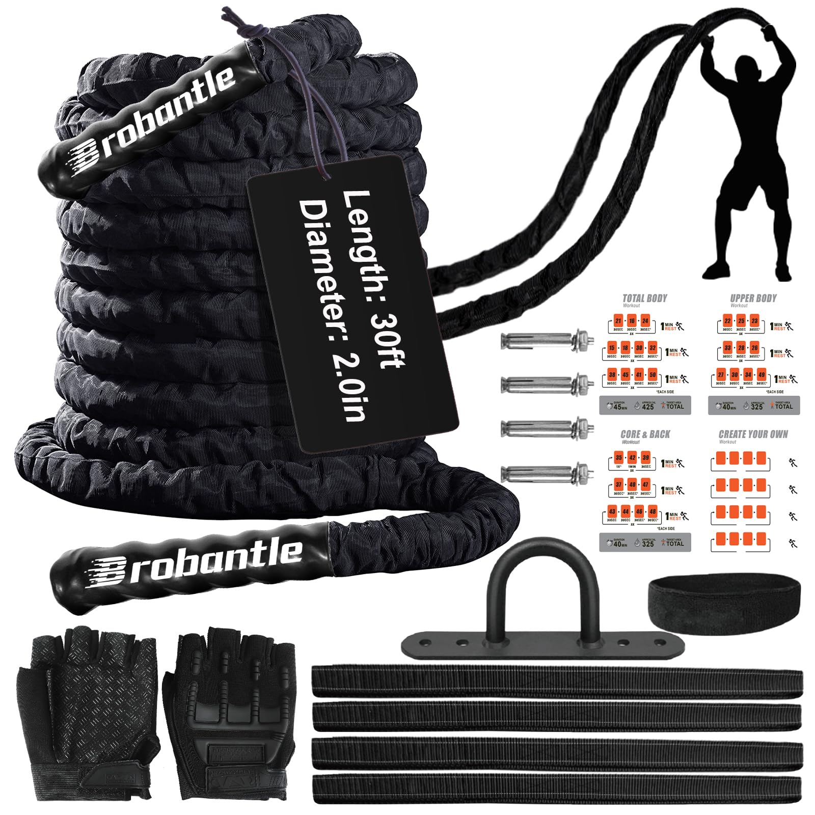 Battle Ropes for Home Gym - Heavy Duty Exercise & Workout Training Ropes - Weighted Fitness Equipment for Strength Training, CrossFit, and Cardio Workouts - Perfect for Indoor and Outdoor Fitness Routines