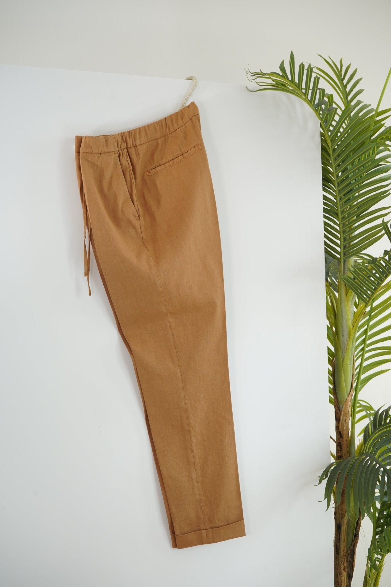 Ferrante Linen Cotton Blend Women's Pants in Biscuit Color - Comfortable Casual Trousers for Work, Travel & Everyday Wear