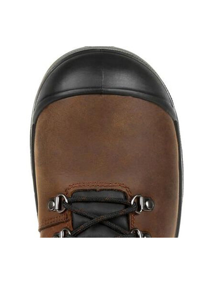 Rocky RKK0245 Men's Worksmart Composite Toe Waterproof Work Boots - Brown Leather Safety Shoes for Construction, Warehouse & Outdoor Work