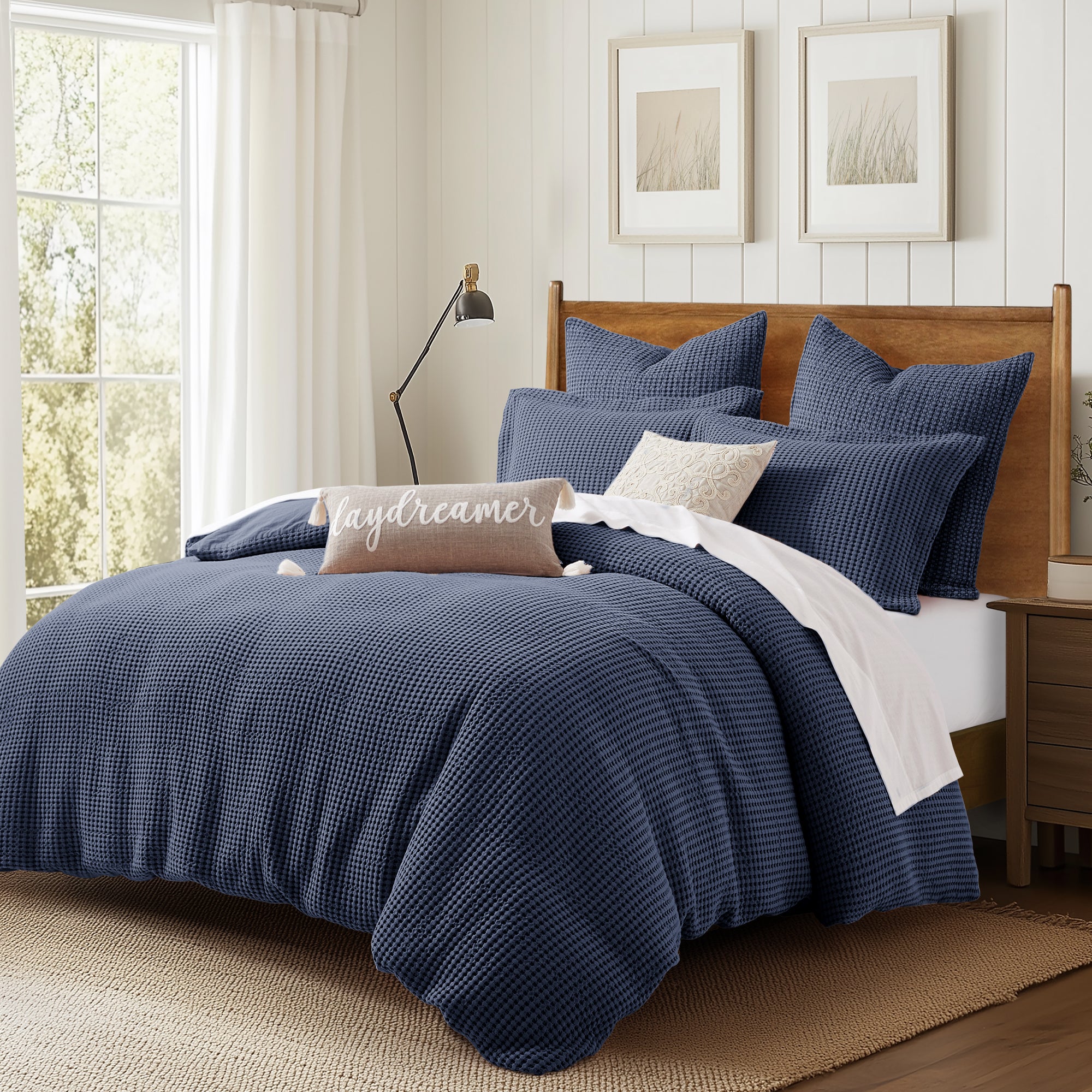 Mills Waffle Duvet Cover Set - Soft Textured Bedding for Cozy Comfort - Perfect for Master Bedroom, Guest Room & Dorm Decor