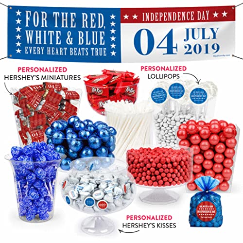Patriotic Candy Buffet Kit for 4th of July - Personalized with Hershey's Kisses, Kit Kats, Dum Dums Lollipops & Assorted Candies | Perfect for Independence Day Parties, BBQs, and Summer Celebrations