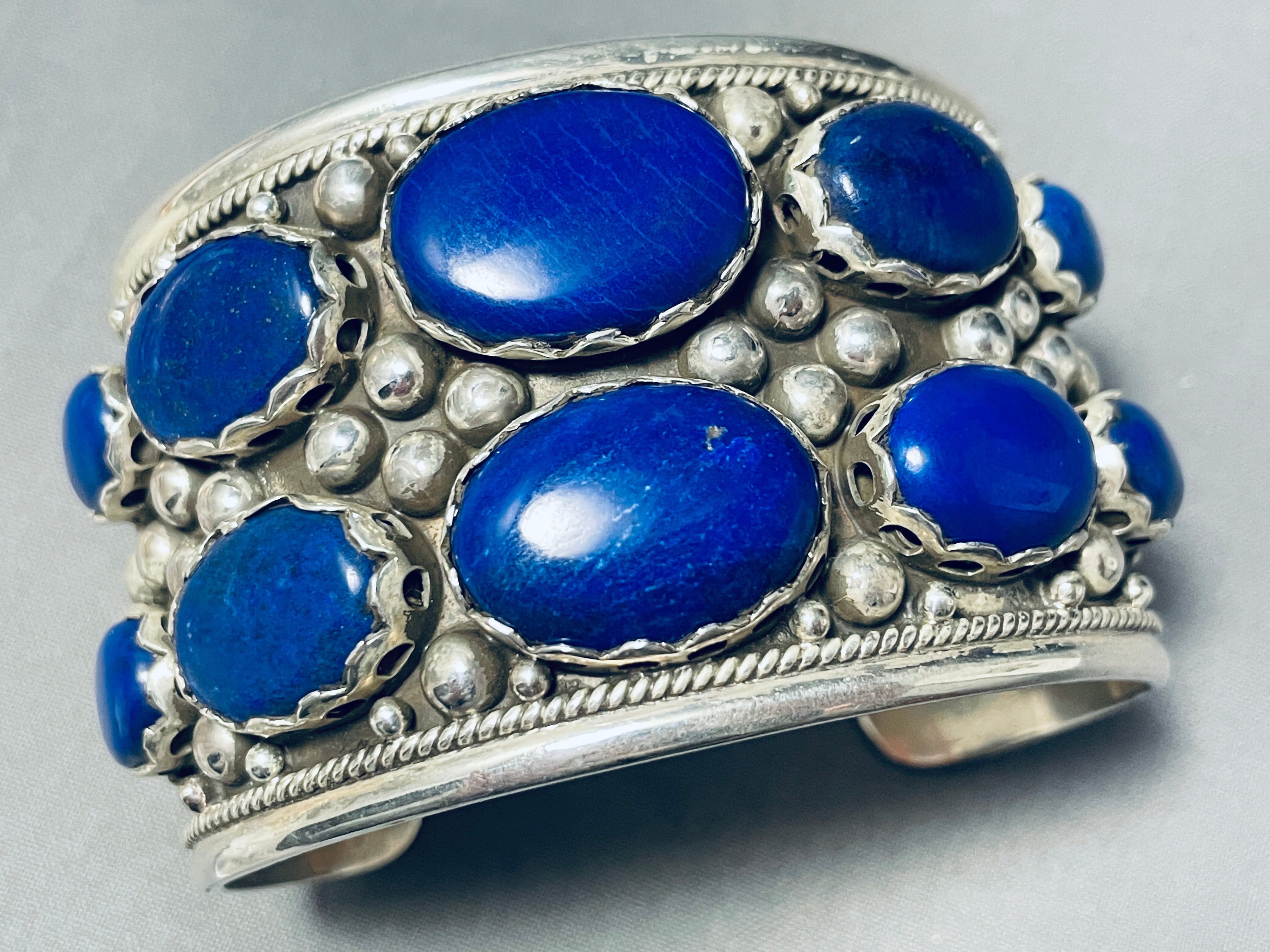 125 Grams Massive Vintage Sterling Silver Lapis Bracelet - Handmade Blue Lapis Lazuli Beaded Jewelry for Women, Boho Chic Statement Piece (Perfect for Weddings, Parties & Spiritual Healing)