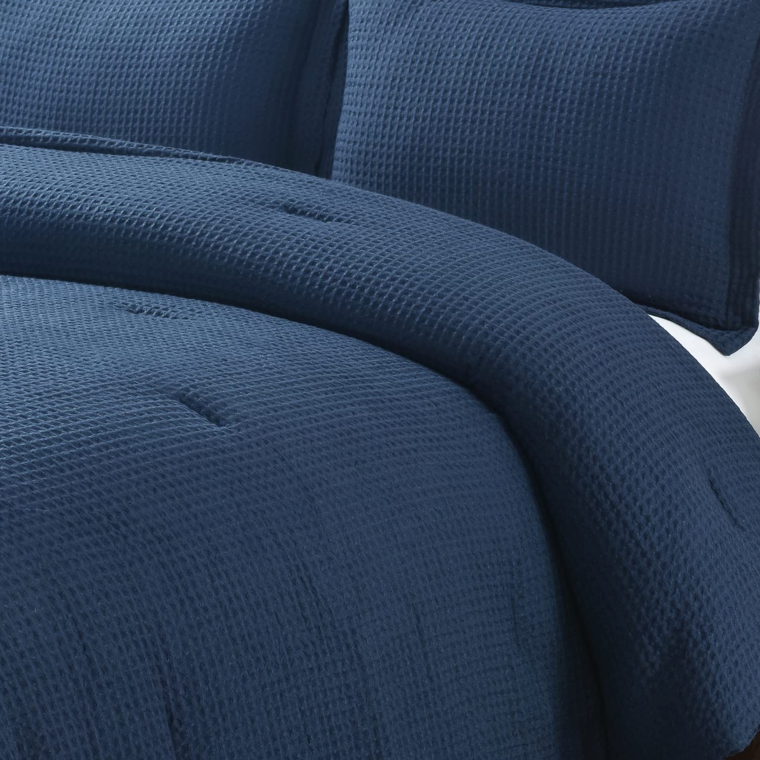 Chezmoi Collection Wilmer 3-Piece Waffle Weave Comforter Set - Ultra Soft & Breathable All-Season King Size Bedding in Navy Blue | Perfect for Master Bedroom, Guest Room & Cozy Nights