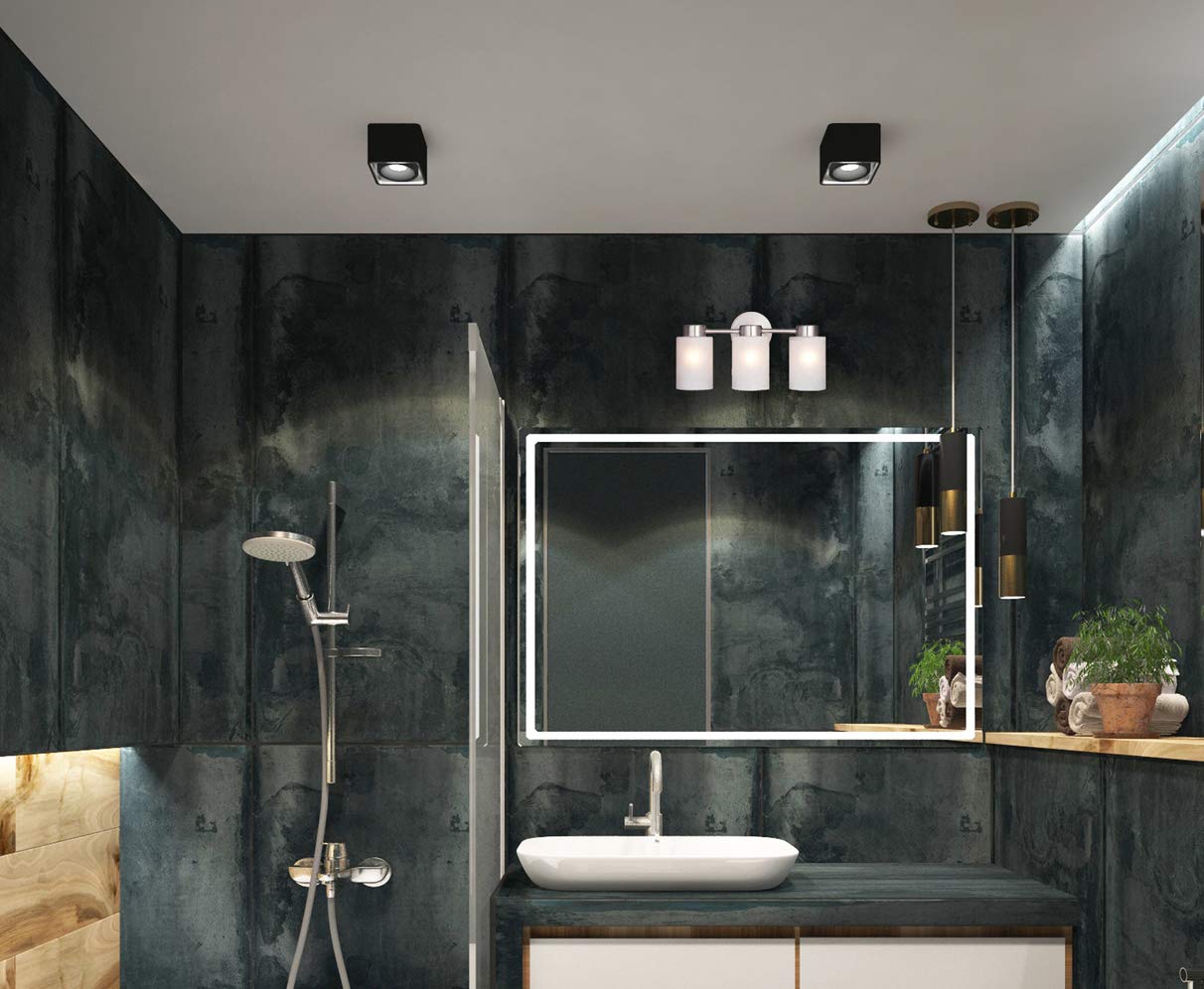 Modern 3-Light Bathroom Vanity Light Fixture - Brushed Nickel Finish with Frosted Seeded Glass - Wall Sconce Lighting for Bathroom, Bedroom & Dressing Room - Perfect for Vanity Mirror Illumination and Ambient Lighting