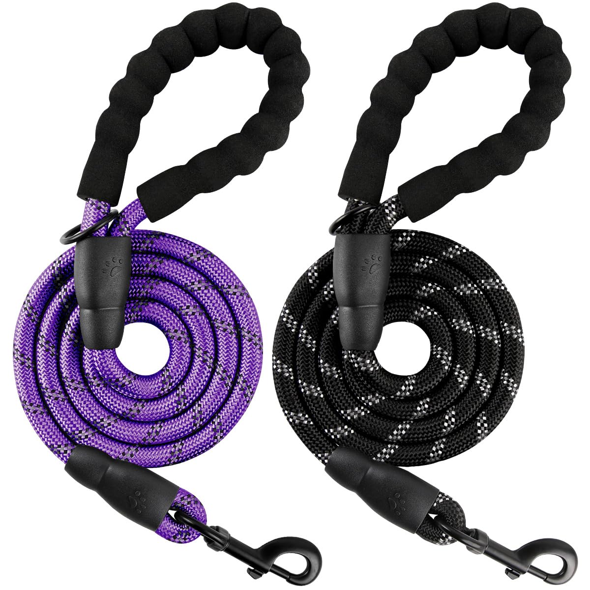 BARKBAY Heavy Duty Dog Leash 2 Pack - 5FT Strong Reflective Leashes with Padded Handle for Large Dogs, Walking, Running & Training | Durable Purple & Black Pet Leash for Medium to Large Breeds | Perfect for Night Walks, Jogging & Outdoor Adventures