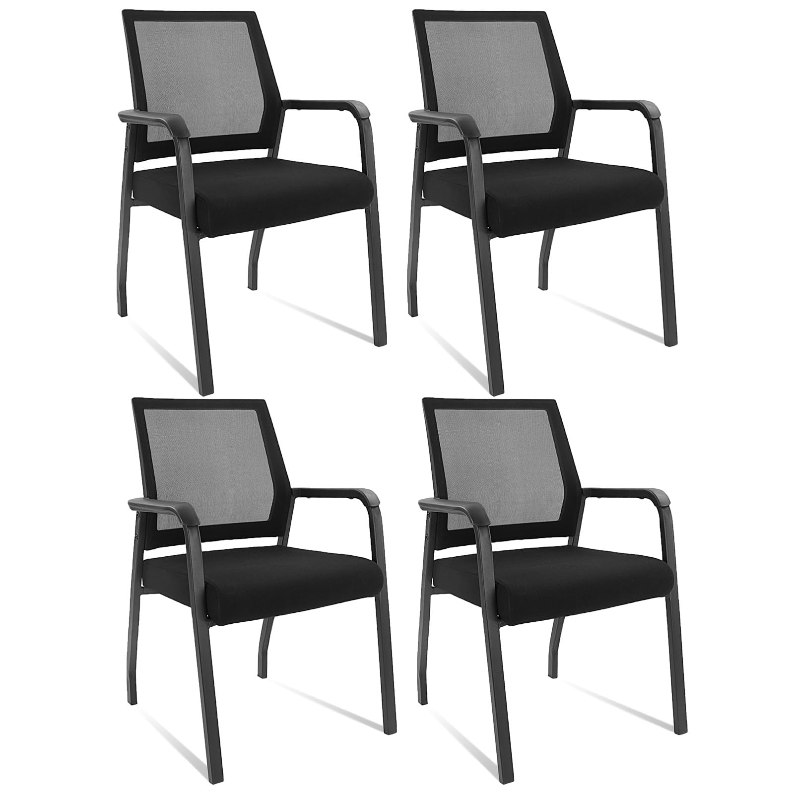 Ergonomic Arm Chair with Lumbar Support - No Wheels Desk Chair with Thickened Seat Cushion - 4 Pack Black Waiting Room Chairs for Office, School, Church & Guest Reception - Perfect for Conference Rooms, Home Offices, and Waiting Areas