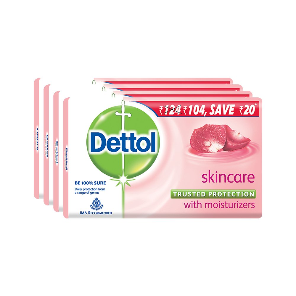 Dettol Antibacterial Skin Care Soap Bar, 75g (4-Pack) – Gentle Cleansing for Acne, Body Odor & Daily Hygiene – Ideal for Bathroom, Gym & Travel