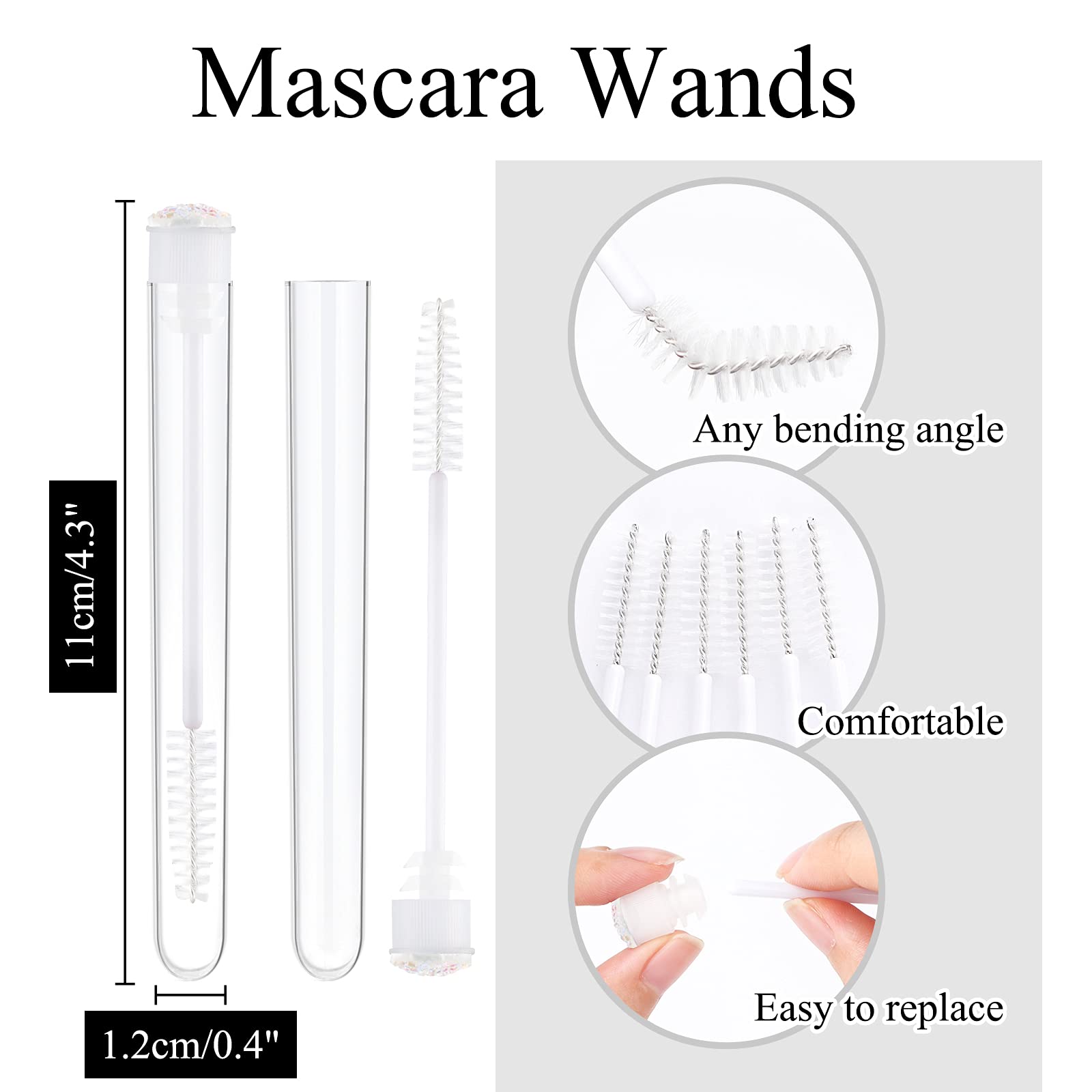 50pcs Eyelash Brushes - Professional Lash Wand Makeup Tools for Eyelash Extensions & Mascara Application - Diamond Mascara Cleaning Brushes (White) - Perfect for Salon, Home Use & Travel Makeup Kit