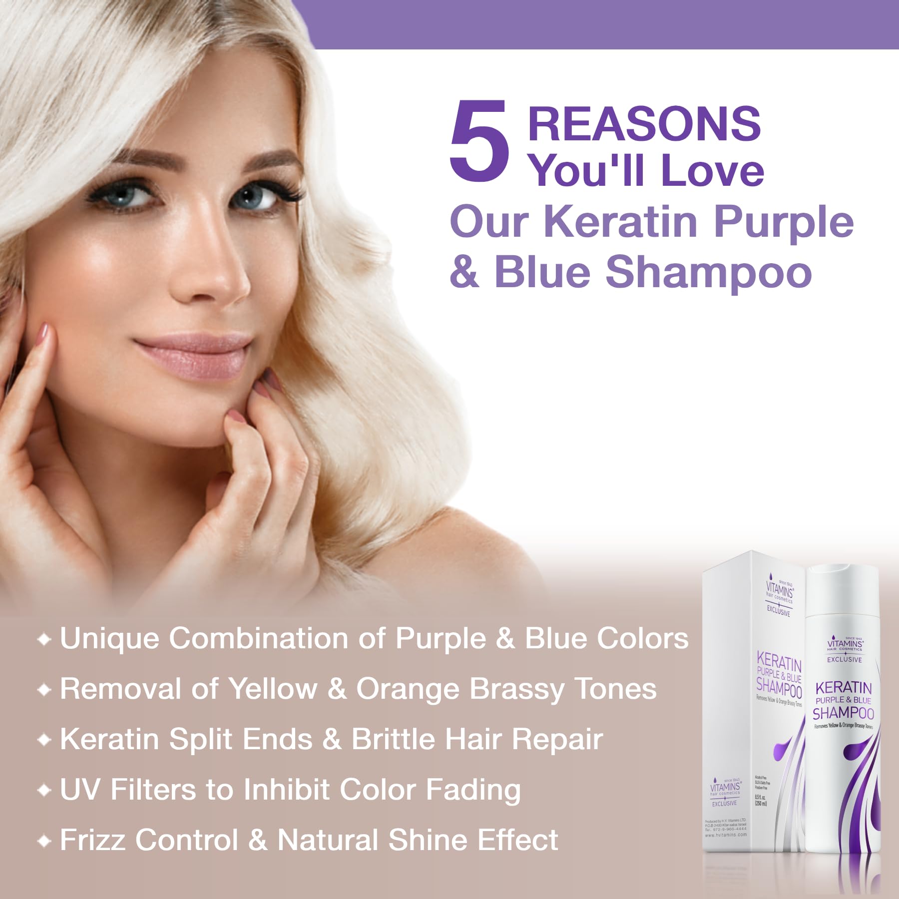 Keratin Purple Shampoo & Hair Serum Kit - Violet Blue Shampoo for Bleached Blonde, Platinum, Silver, White & Gray Hair | Anti-Brassiness, Heat Protectant & Frizz Control | Gloss Boosting Treatment for Dry, Damaged Hair | Perfect for Color-Treated & Chemically Processed Hair