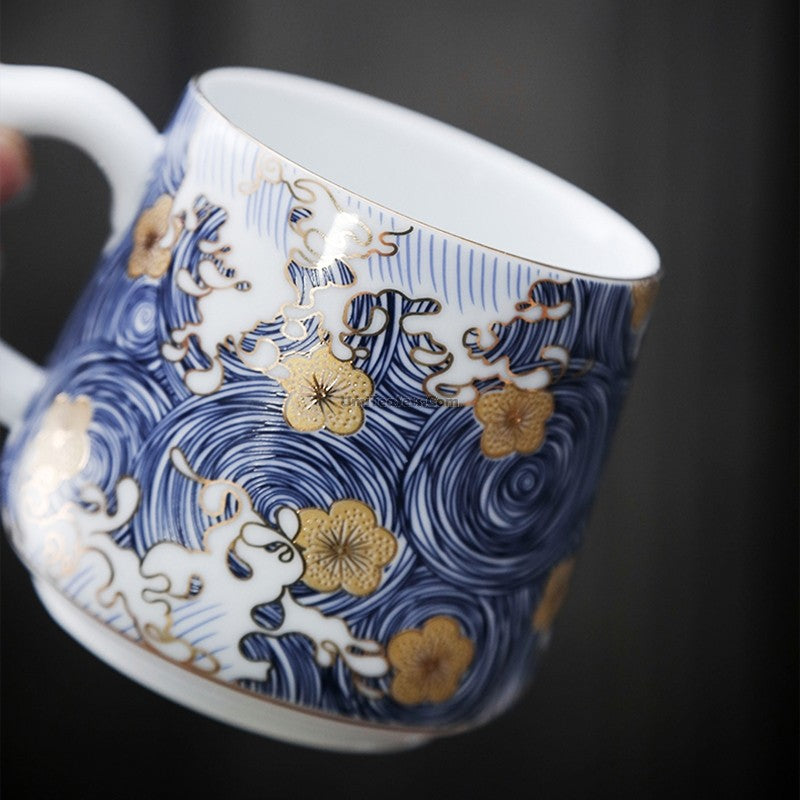 Premium Chinese Sea Wave Ceramic Tea Cup with Removable Infuser - Perfect for Office, Home, and Relaxation