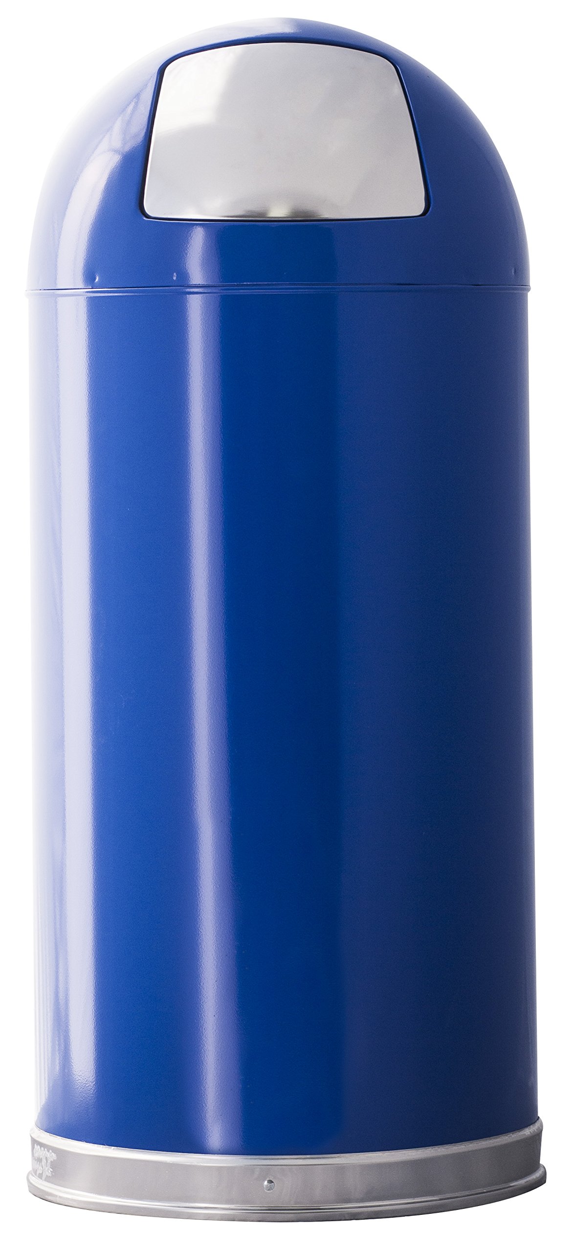 Witt Industries 15DTBL 15 Gallon Push Top Standard Receptacle - Steel Trash Can with Lid, Blue - Ideal for Office, Kitchen, Garage & Commercial Use