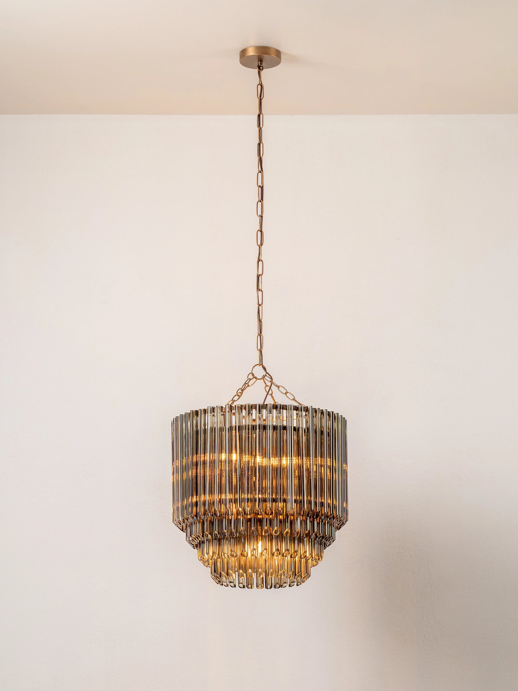 Petalia 9-Light Aged Brass and Smoked Green Glass Tube Chandelier - Elegant Dining Room Lighting for Farmhouse & Modern Decor