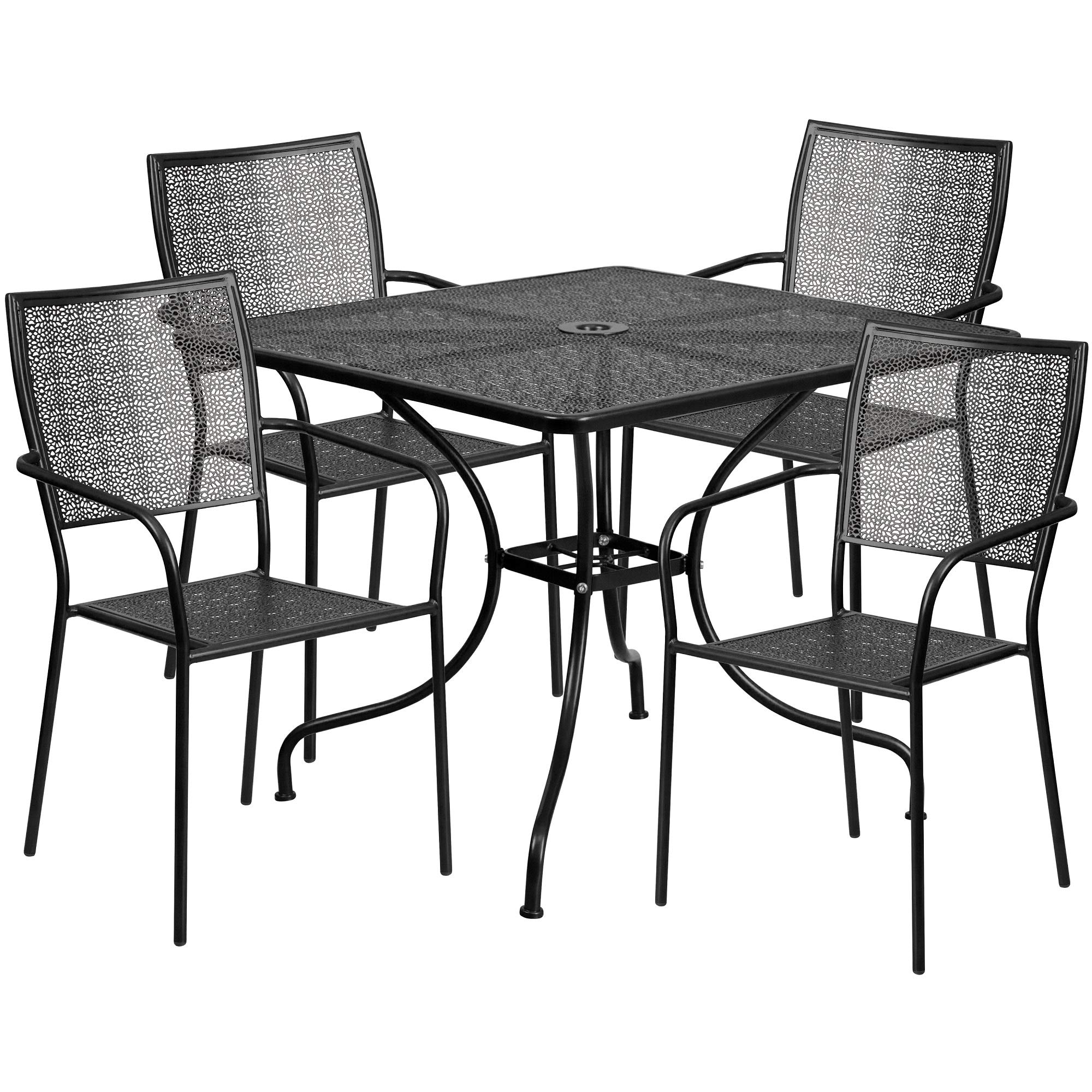 F&F Furniture Group 5-Piece Black Square Indoor-Outdoor Steel Patio Dining Set with 4 Square Back Chairs - Perfect for Backyard, Garden, Poolside & Patio Entertaining