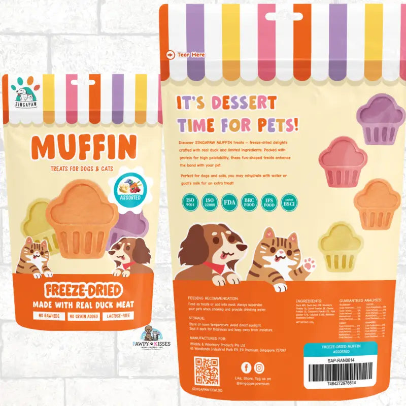 Freeze Dried Muffin Dog & Cat Treats with Real Duck Meat - 100g, 5 Flavor Options | All-Natural Training Snacks for Puppies, Kittens & Adult Pets | Perfect for Reward, Travel & Dental Health Care
