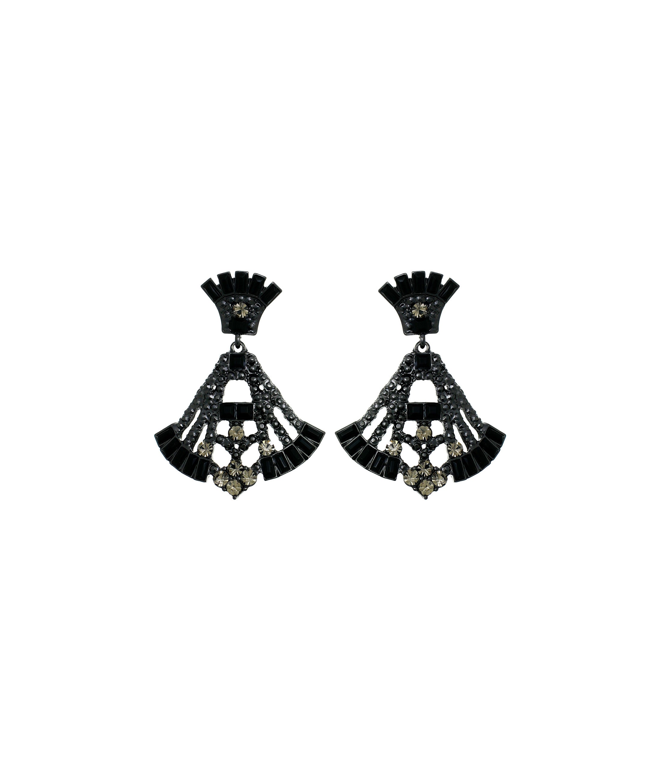 Elegant Black Rhinestone Drop Fan Earrings for Women | Vintage Dangle Jewelry for Parties, Weddings & Evening Events