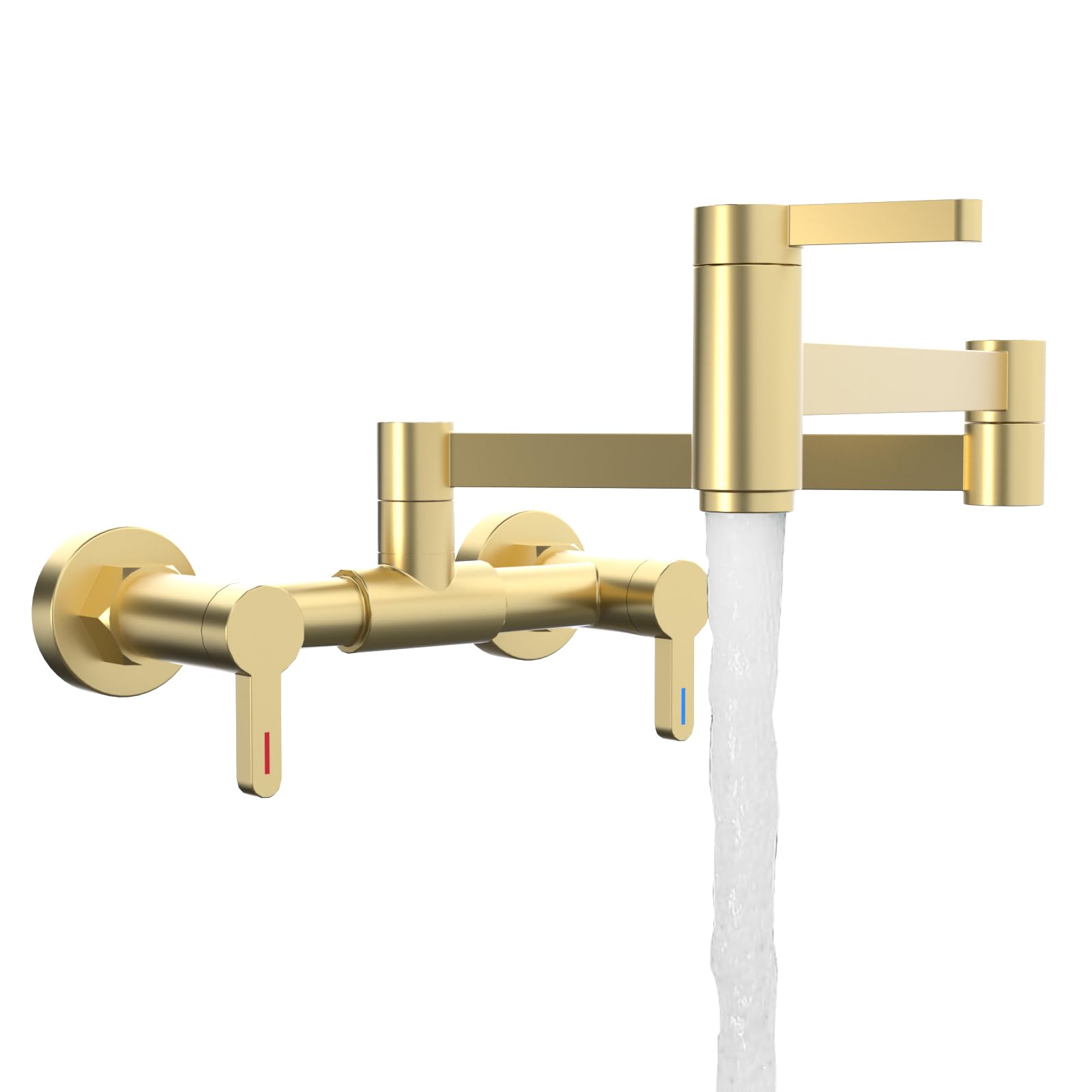 2 Hole Pot Filler Faucet - Hot & Cold Wall Mount Brass Folding Faucet with 3 Handles, 19