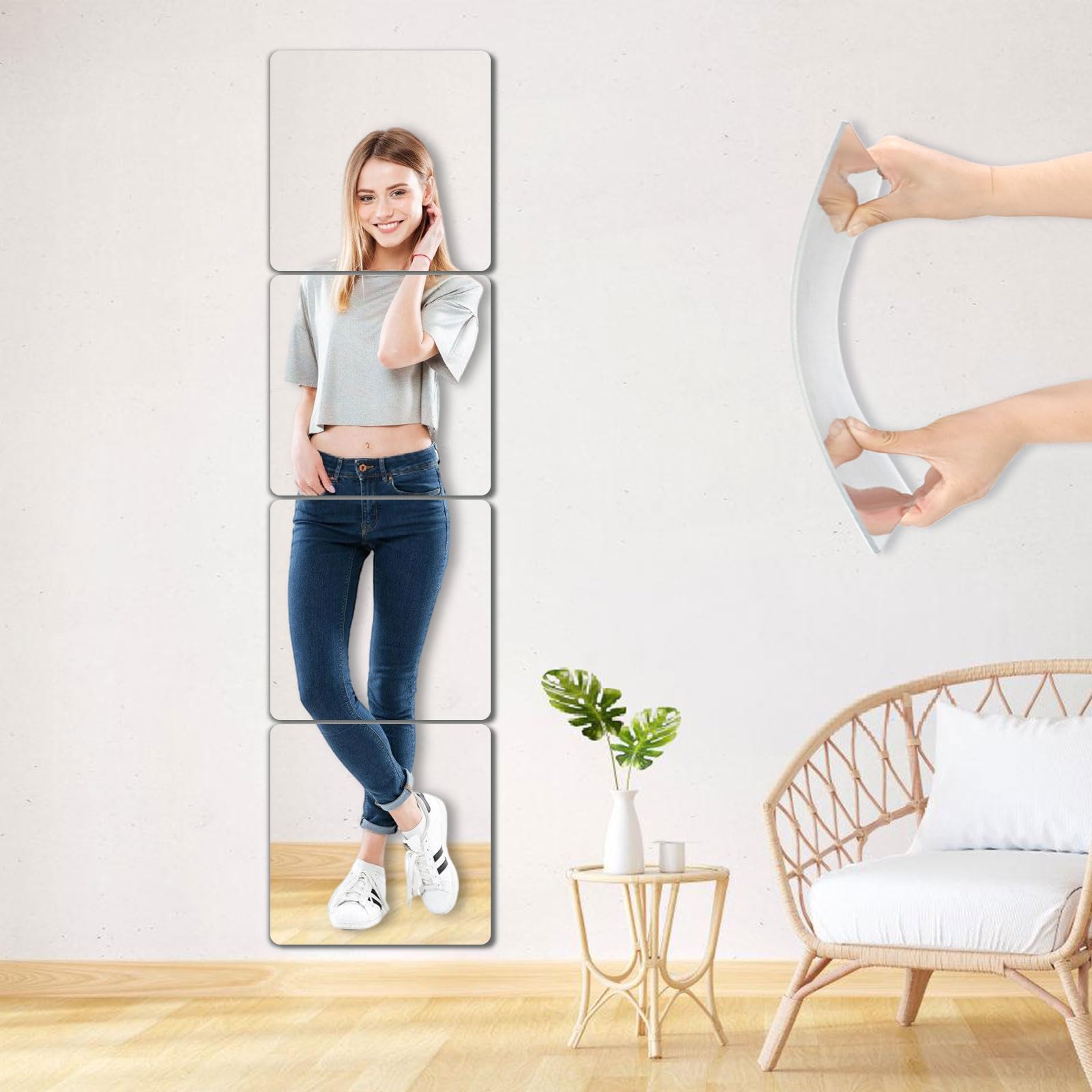 Unbreakable 10x10 Inch Full Length Mirror Tiles - 4Pcs Shatterproof Wall Mirror for Kids & Toddlers - Durable Home Gym & Bedroom Decor - Perfect for Dance Practice, Yoga Studio, and Kids Playroom