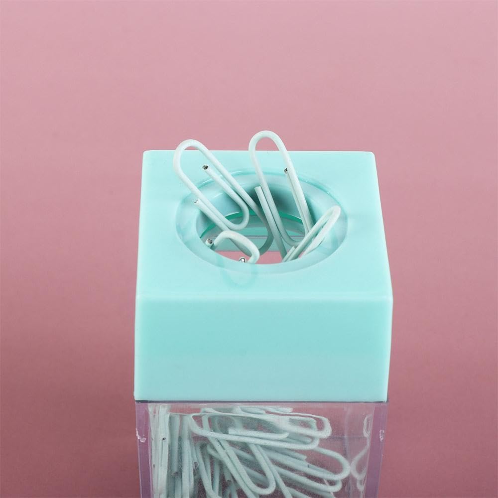 Magnetic Paper Clip Dispenser - Plastic Desktop Organizer, Portable Square Office Supplies Storage Box for Paper Clips (White, AM15SD0D0Q0US) | Perfect for Office Desk, Home Workspace & School Stationery Organization