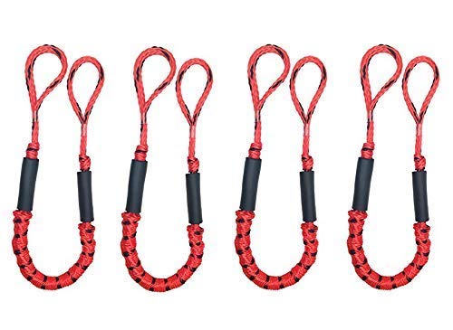 **4 ft Bungee Dock Lines - Heavy Duty Shock Absorbing Mooring Ropes for Boats, Jet Skis, Pontoons & Kayaks - Secure Docking for Smooth Water Adventures**