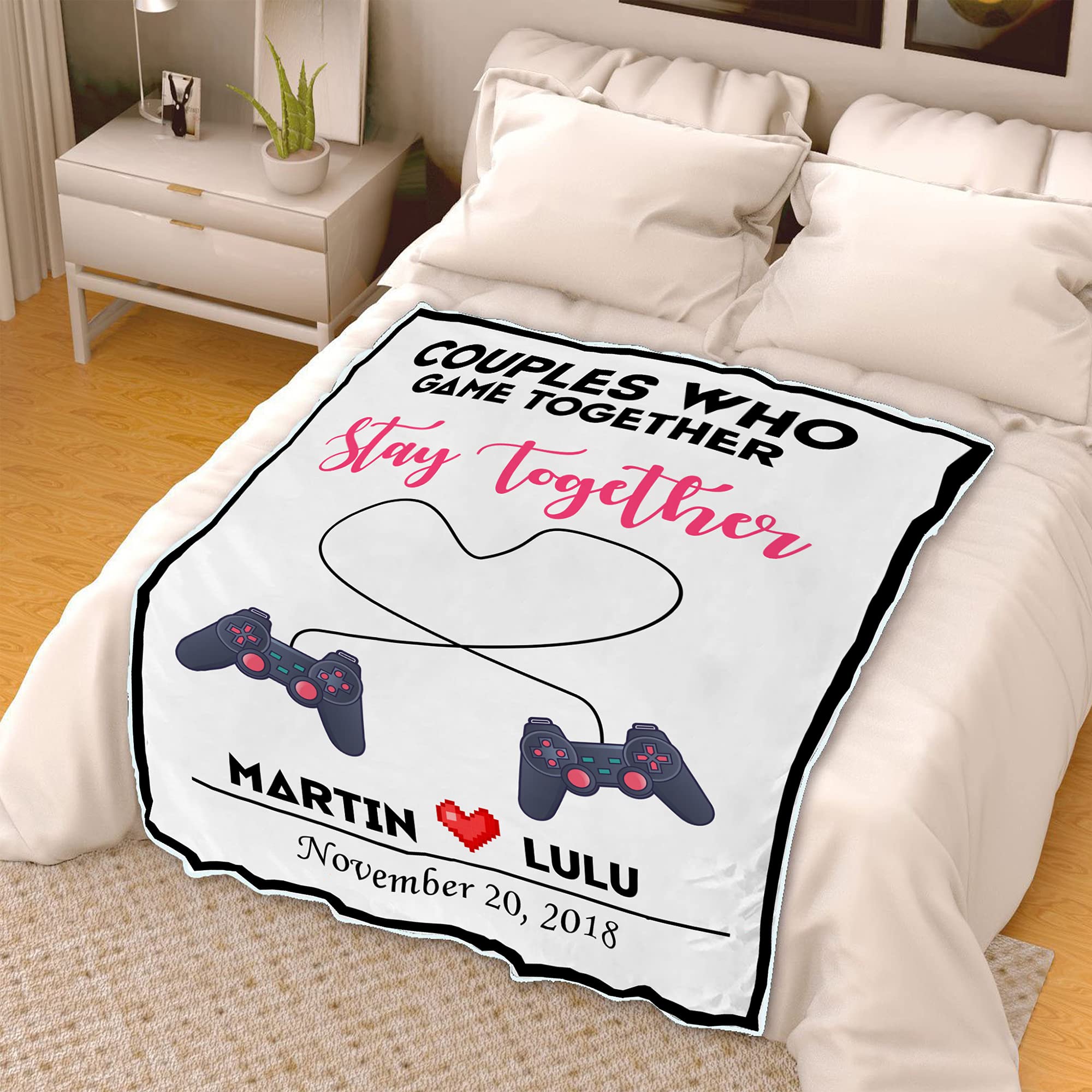 Personalized Couple Fleece Blanket - Custom Name & Date Gift for Gamers | Anniversary, Valentine's Day & Cozy Home Decor