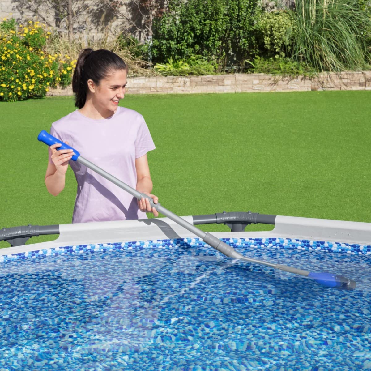 Bestway Aquatech Cordless Pool Vacuum Cleaner - Lightweight Adjustable Automatic Pool Cleaner for Inground & Above Ground Pools - Efficient Spa & Swimming Pool Maintenance Equipment (Grey & Blue) - Perfect for Backyard, Vacation Homes & Commercial Pools