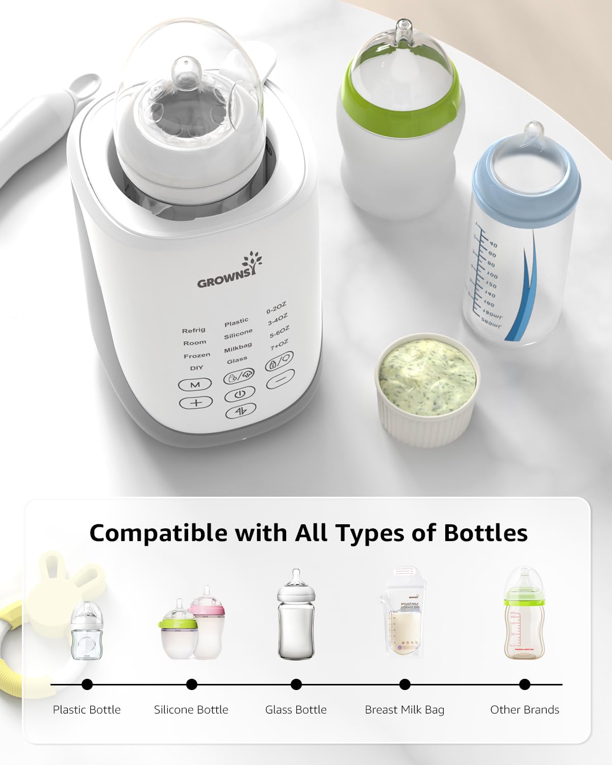 GROWNSY Baby Bottle Warmer with Auto-Lift & Night Light - Fast Heating for Breast Milk and Formula - Perfect for Night Feedings and Travel