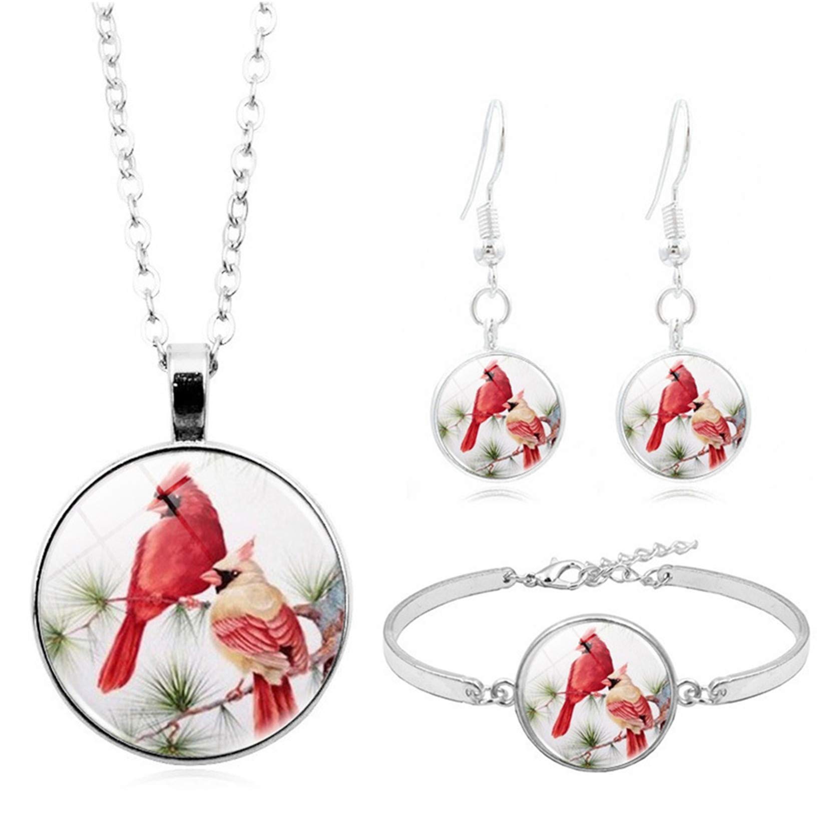 Bohemian Bird Gemstone Jewelry Set - Vintage Round Glass Necklace, Earrings & Bracelet for Women | Boho Chic Accessories for Casual Wear, Parties & Special Occasions
