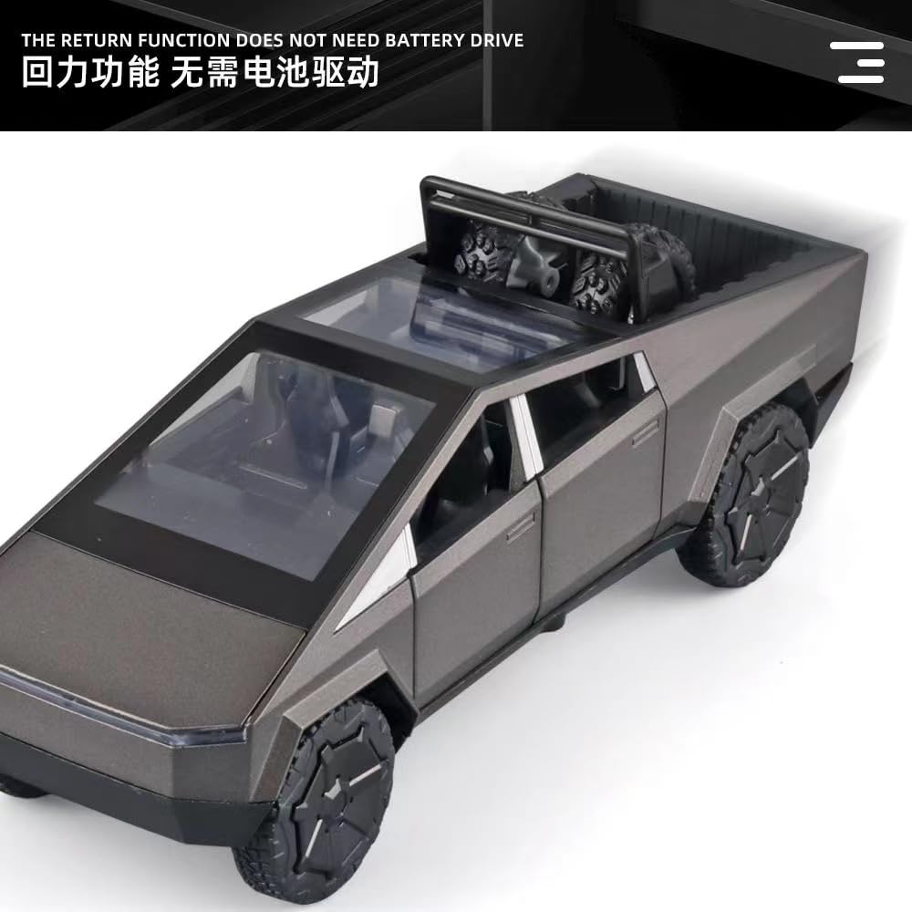 1:32 Scale Gray Cybertruck Metal Diecast Toy Truck with LED Lights & Sound Effects - Realistic Tesla Cybertruck Replica for Kids & Collectors - Perfect Birthday Gift & STEM Learning Toy for Boys & Girls (Black) - Great for Playtime, Display & Car Enthusiast Collections