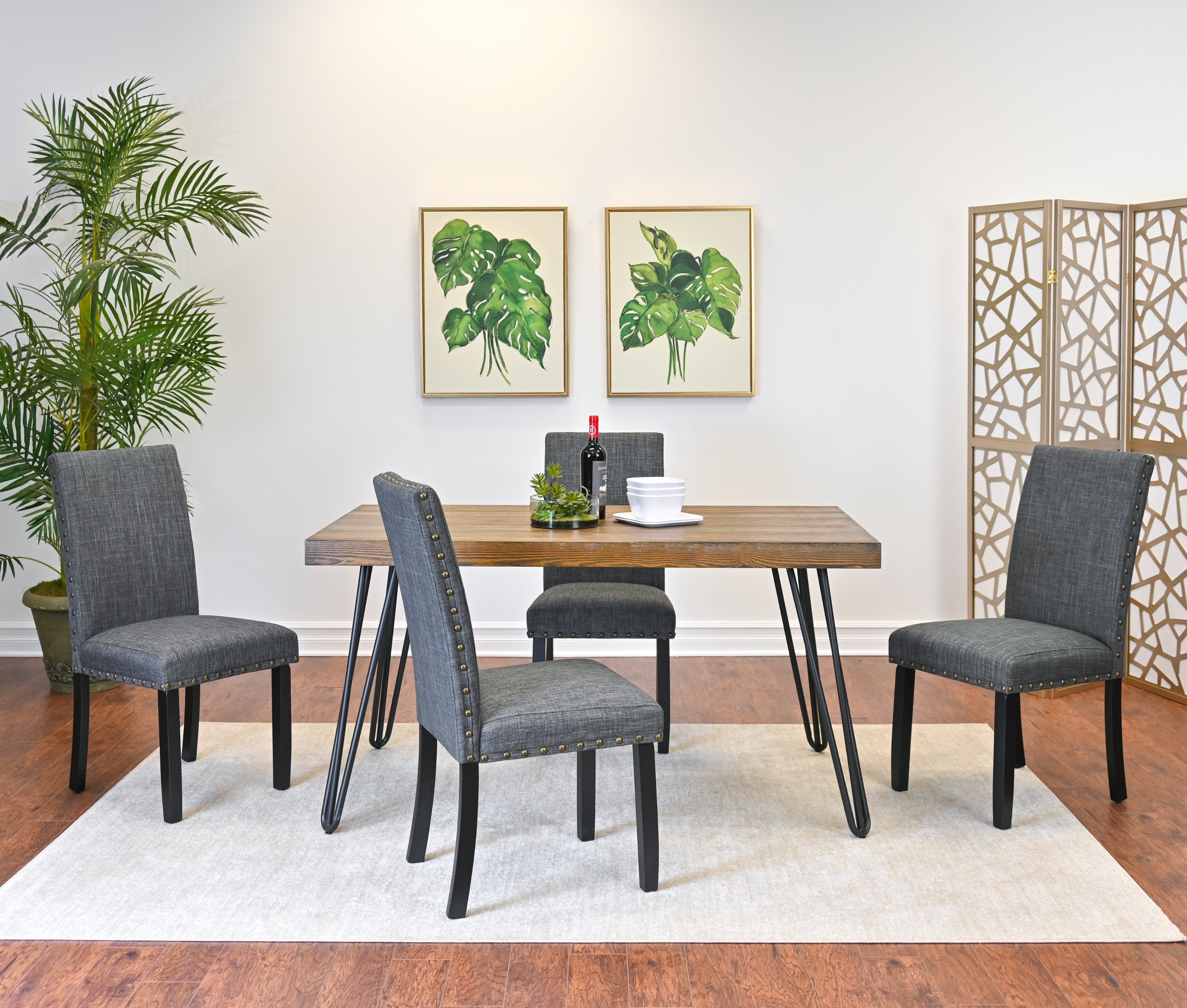 Roundhill Furniture Amisos 5-Piece Dining Set with Hairpin Leg Table and 4 Chairs - Modern Kitchen & Dining Room Furniture for Small Spaces
