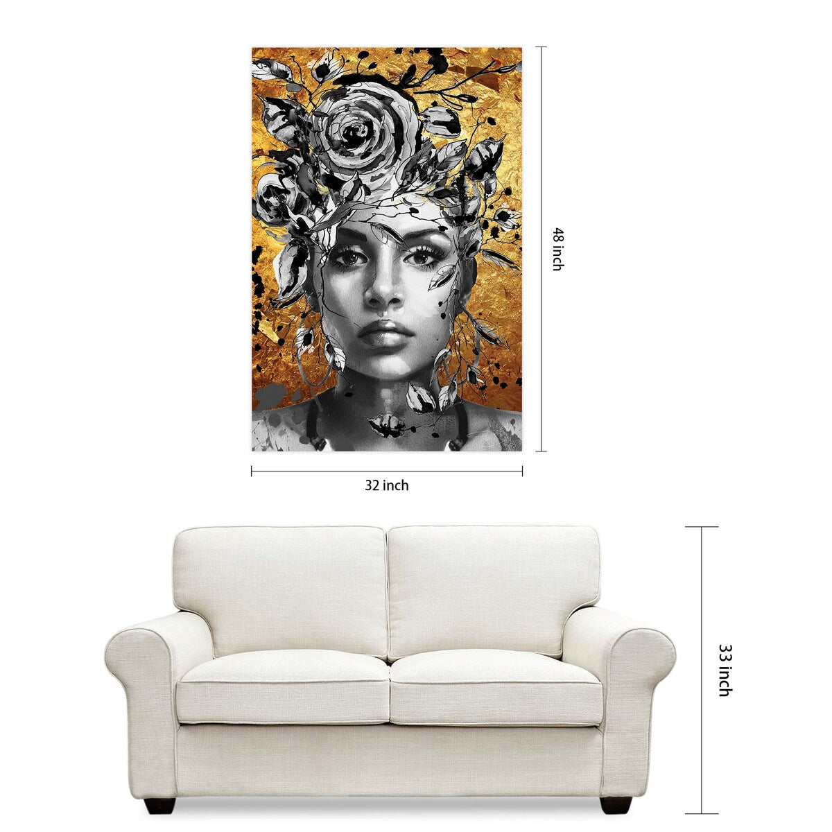 Frameless Floating Glass Wall Art - 32x48 Inch Modern Floral & Woman Silhouette Wall Decor - Tempered Glass Panel for Living Room, Bedroom & Office Decor