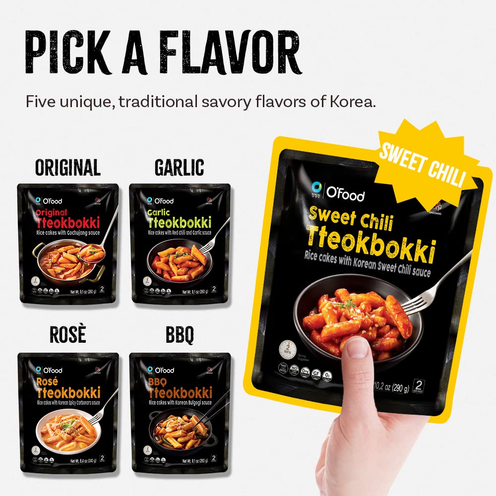 O’Food Sweet Chili Tteokbokki - Gluten-Free Korean Rice Cakes | Authentic Spicy Korean Street Food Snack | Ready to Eat with No MSG & No Corn Syrup | Perfect for Cheese Topping & Ramen Pairing | Great for Quick Meals, Movie Nights & Korean Food Lovers (Pack of 1)