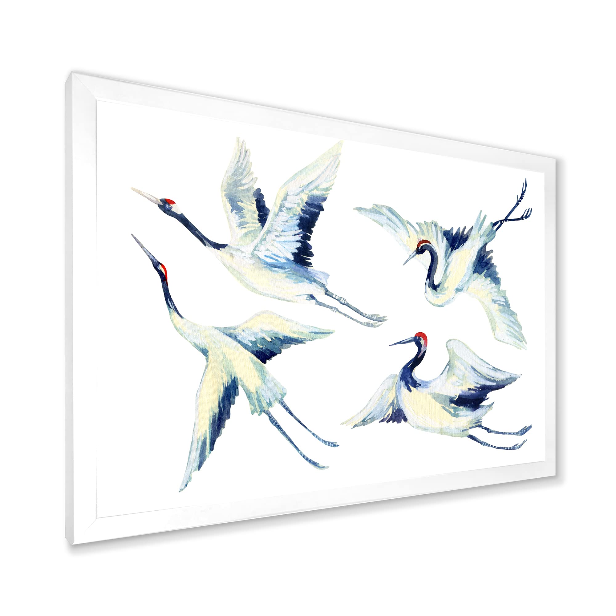 Asian Crane Bird Impression Traditional Framed Wall Art - Handmade Oriental Home Decor for Living Room, Bedroom & Office - Perfect Gift for Housewarming & Wedding