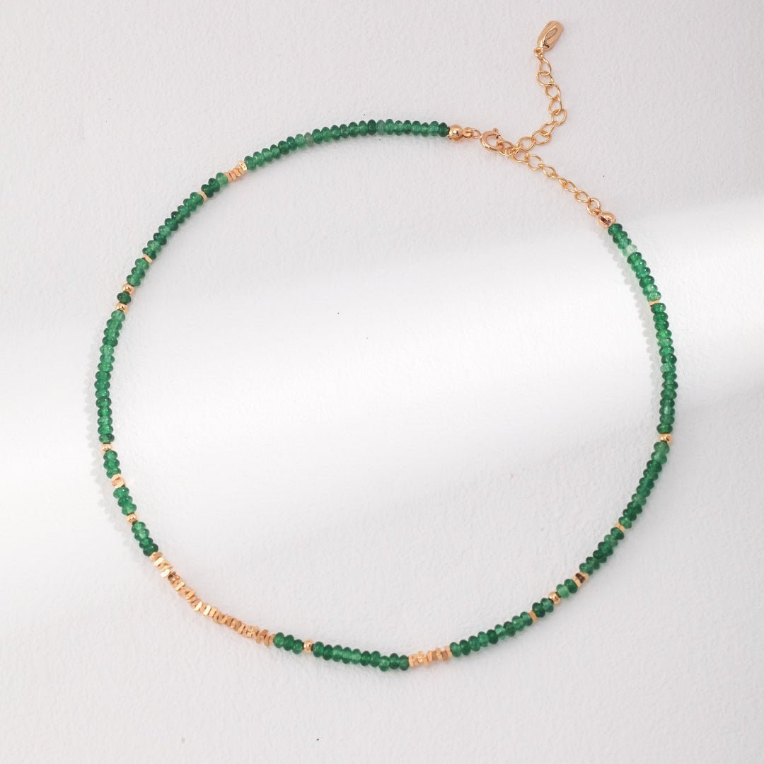 Emerald Green Broken Gold Bead Necklace for Women - Elegant Boho Jewelry for Parties, Weddings & Everyday Wear