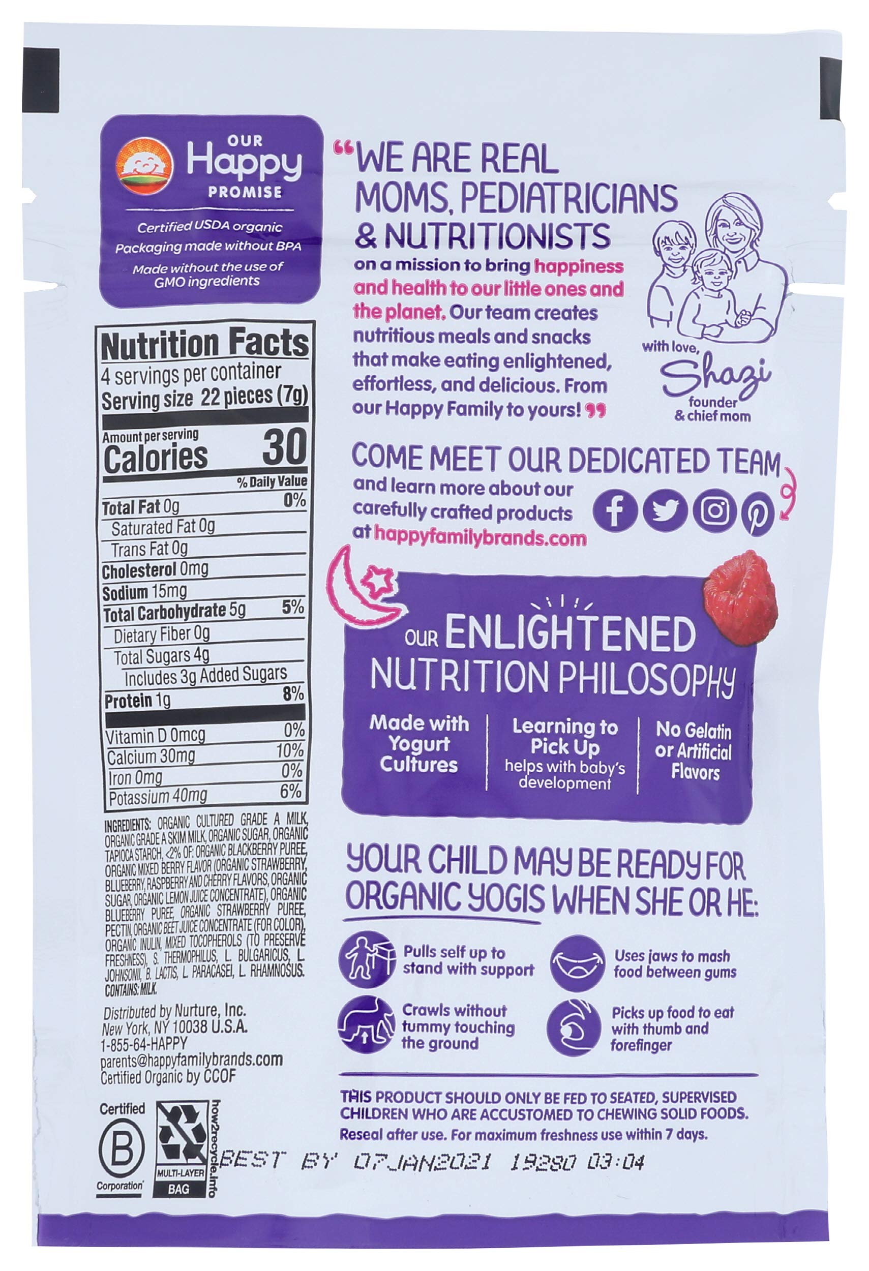 Organic Mixed Berry Yogurt Snacks for Babies - Happy Baby 1oz Pouch | Healthy Toddler Snack for On-the-Go, Daycare & Travel