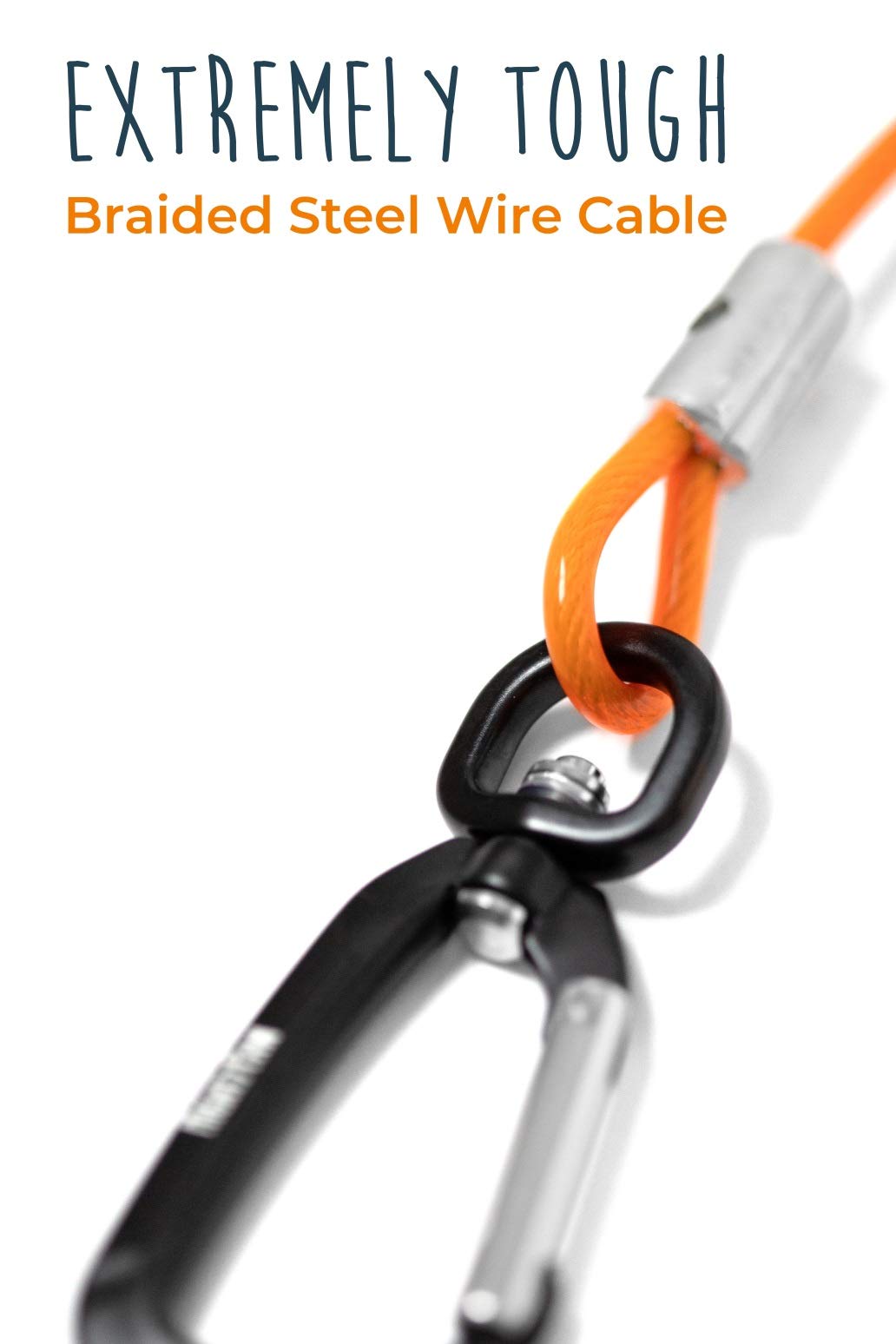 Mighty Paw Chew Proof Metal Cable Dog Leash - 6ft Braided Cord with Padded Handle for Large Dogs & Teething Puppies - Anti Biting Durable Leash (Orange) - Perfect for Walking, Training & Aggressive Chewers