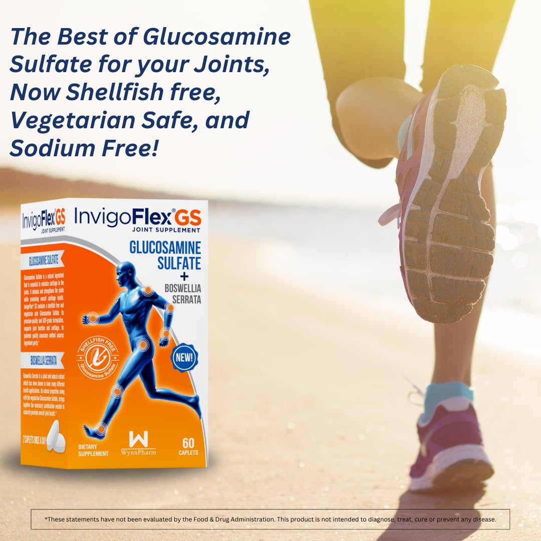 INVIGOFLEX Glucosamine Sulfate Joint Supplement - Shellfish Free, Sodium Free, Vegetarian Safe, Non-GMO, Gluten Free with Boswellia Serrata - Premium Joint Support for Active Adults & Seniors - 2 Pack - Ideal for Post-Workout Recovery & Daily Joint Maintenance