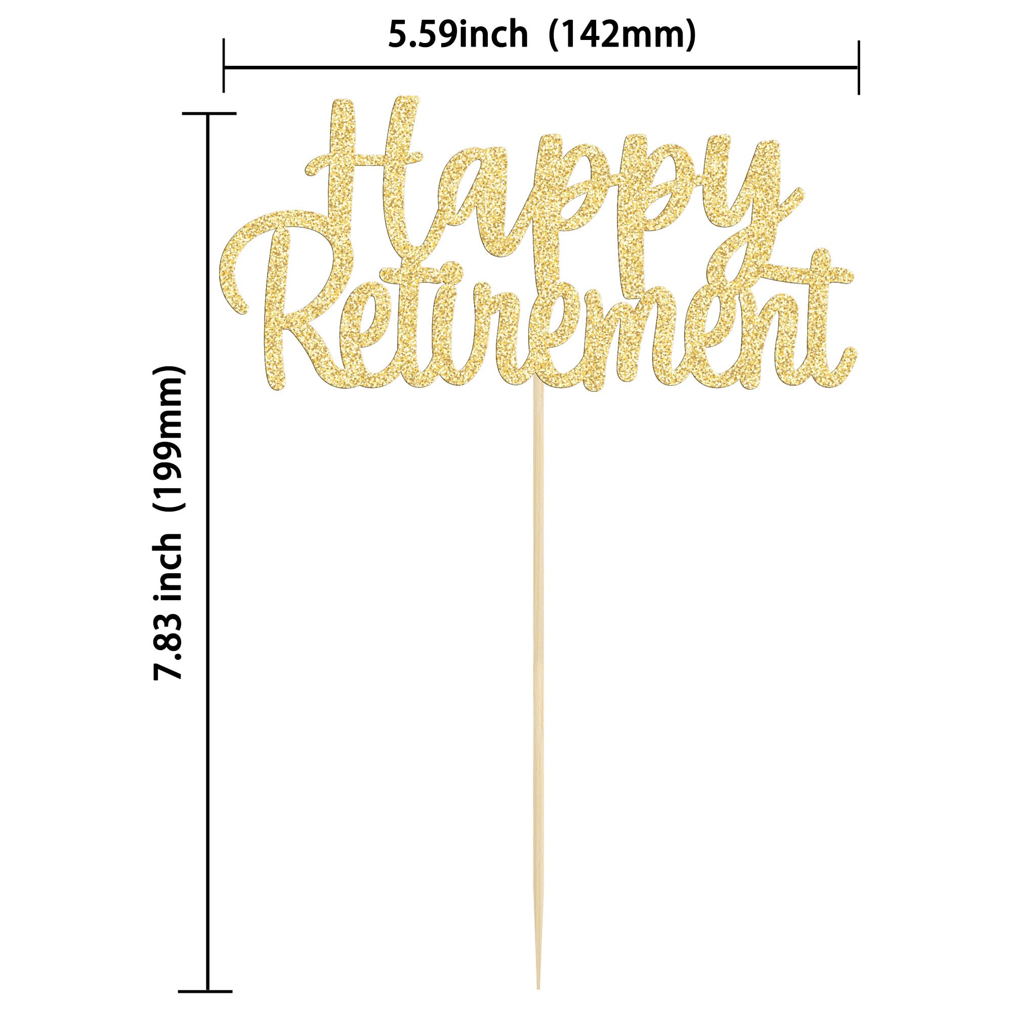 Gold Glitter Happy Retirement Cake Topper - 1 Pack Cake Decoration Picks for Retirement Party, Farewell Celebration & Retirement Cake Decorating Supplies | Perfect for Retirement Cakes, Cupcakes & Dessert Displays