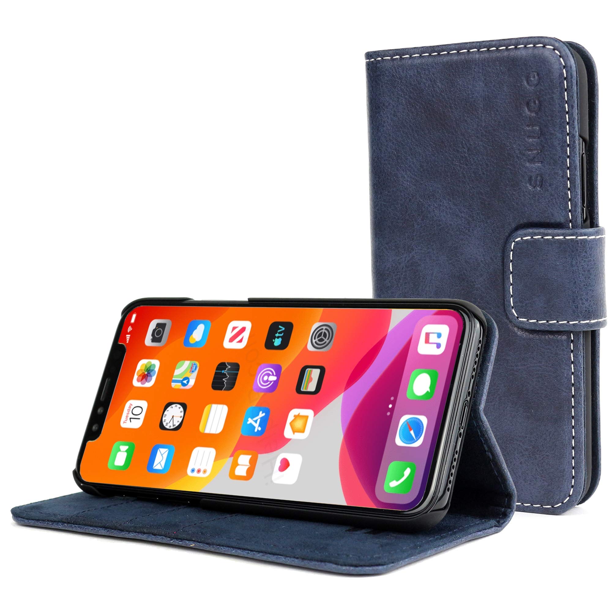 Premium Leather Wallet Case for iPhone 11 Pro Max - RFID Blocking Flip Cover with Card Slots & Kickstand | Business Travel & Everyday Use (Riverside Blue)