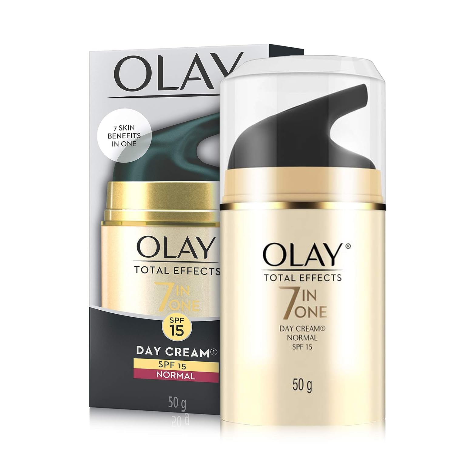 Olay Total Effects Anti-Aging Moisturizing Cream with Niacinamide & Green Tea Extract | Fights Wrinkles, Dark Spots & 5 Other Signs of Aging | SPF 15 Sun Protection for Normal, Oily, Dry & Combination Skin | 50g | Perfect for Daily Skincare Routine & Nighttime Hydration