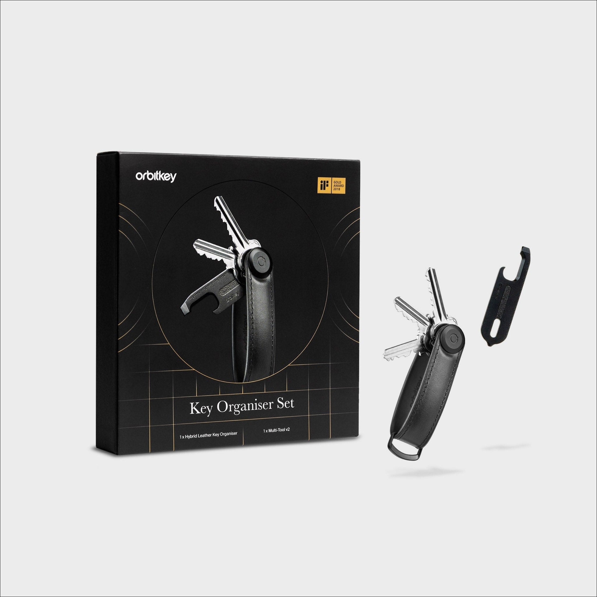 ORBITKEY Hybrid Leather & Multitool V2 Gift Set - Premium Black Organizer for Keys, Cards & Tools | Perfect for Office, Travel & Everyday Carry (EDC)