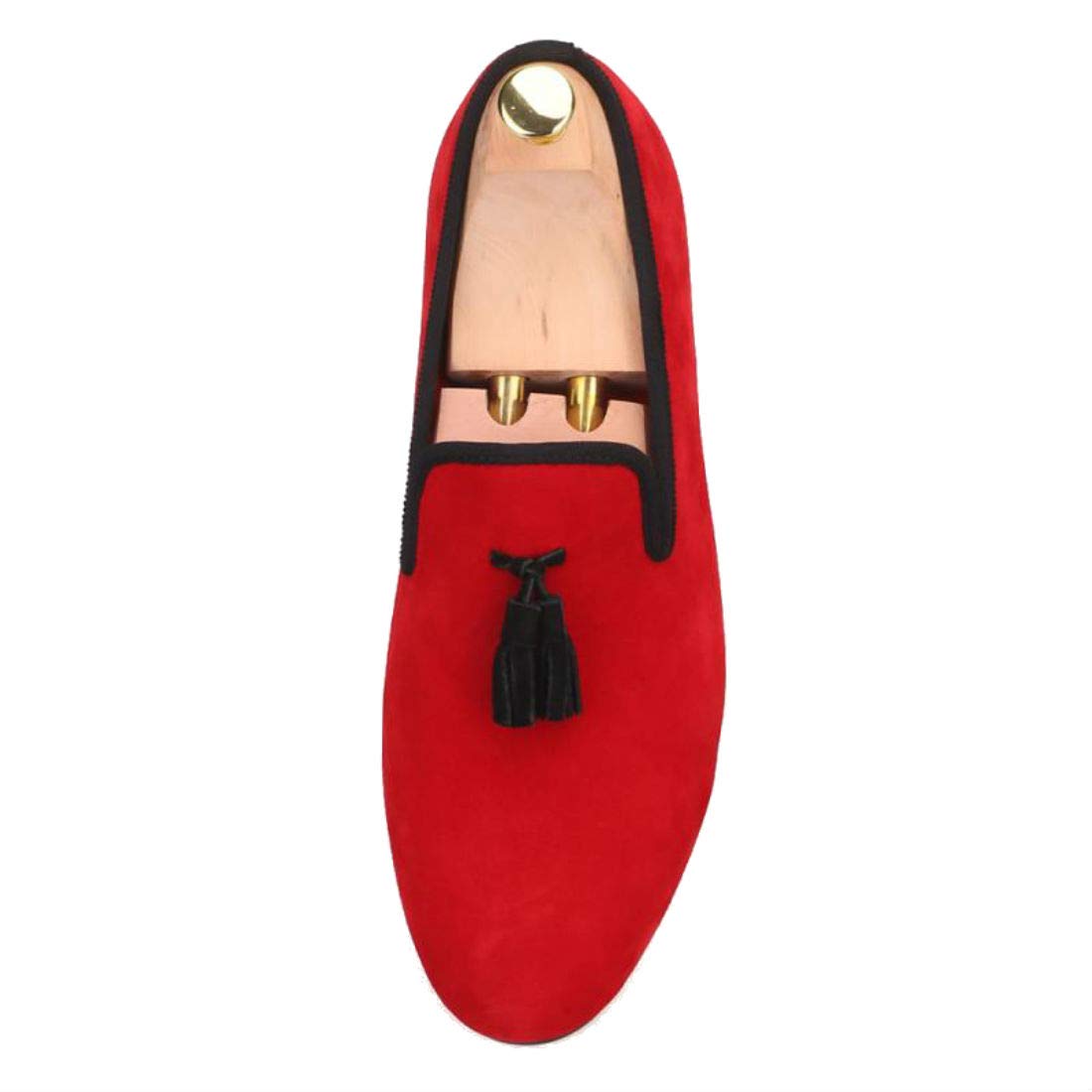 FERUCCI Women's Red Velvet Loafers with Black Tassel - Comfortable Slip-On Shoes for Wedding, Prom, Party & Home Use