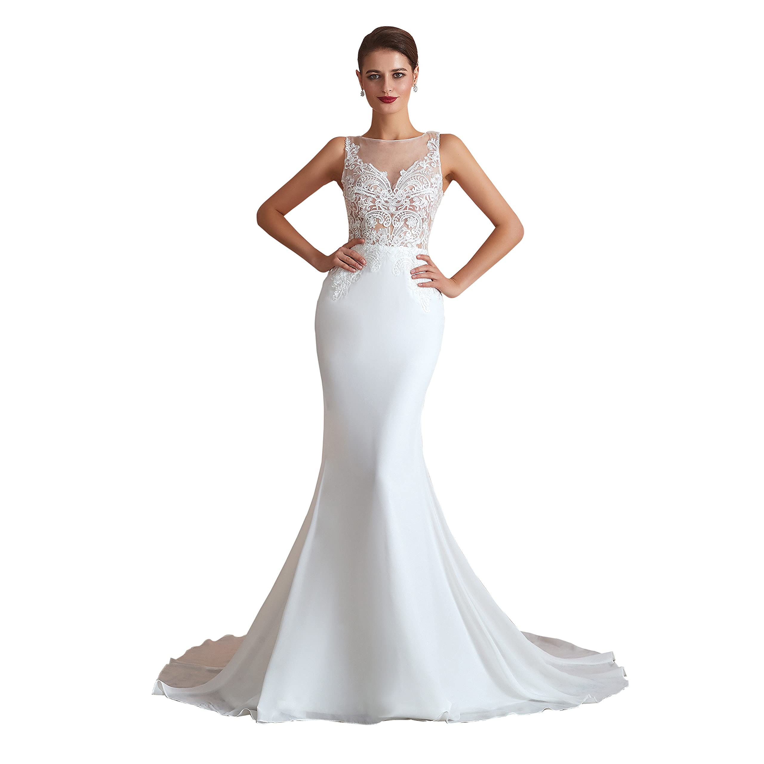 2021 Elegant Lace Appliques Mermaid Wedding Dress for Bride - Beach, Evening & Formal Occasions | Beaded Bridal Gown for Women