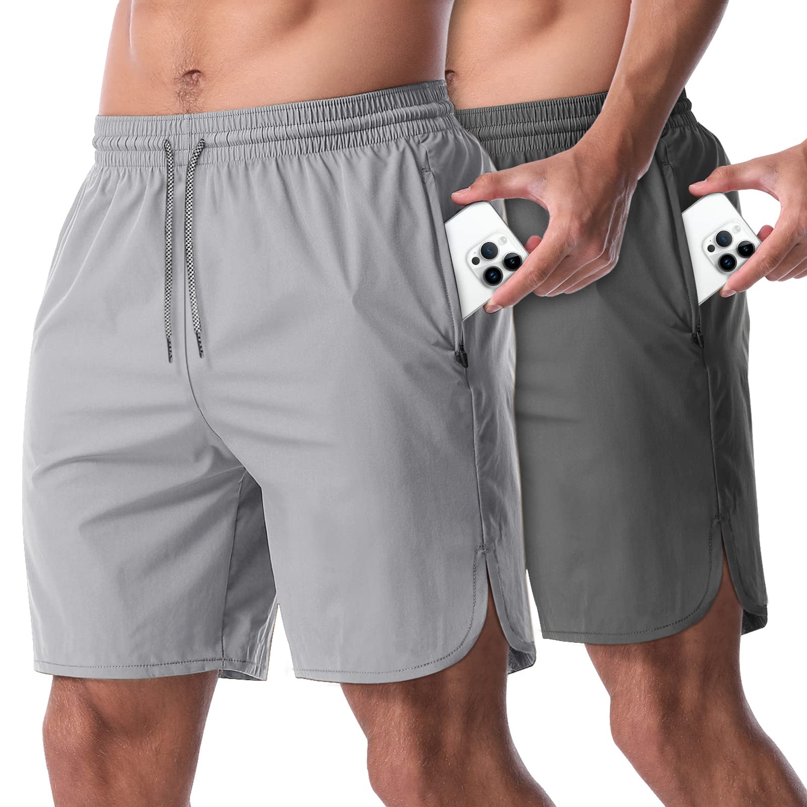 CANGHPGIN 2 Pack Men's Running Shorts 7 Inch - Quick Dry Athletic Gym Shorts with Pockets for Workout, Jogging & Training - Lightweight Breathable Sports Shorts for Men