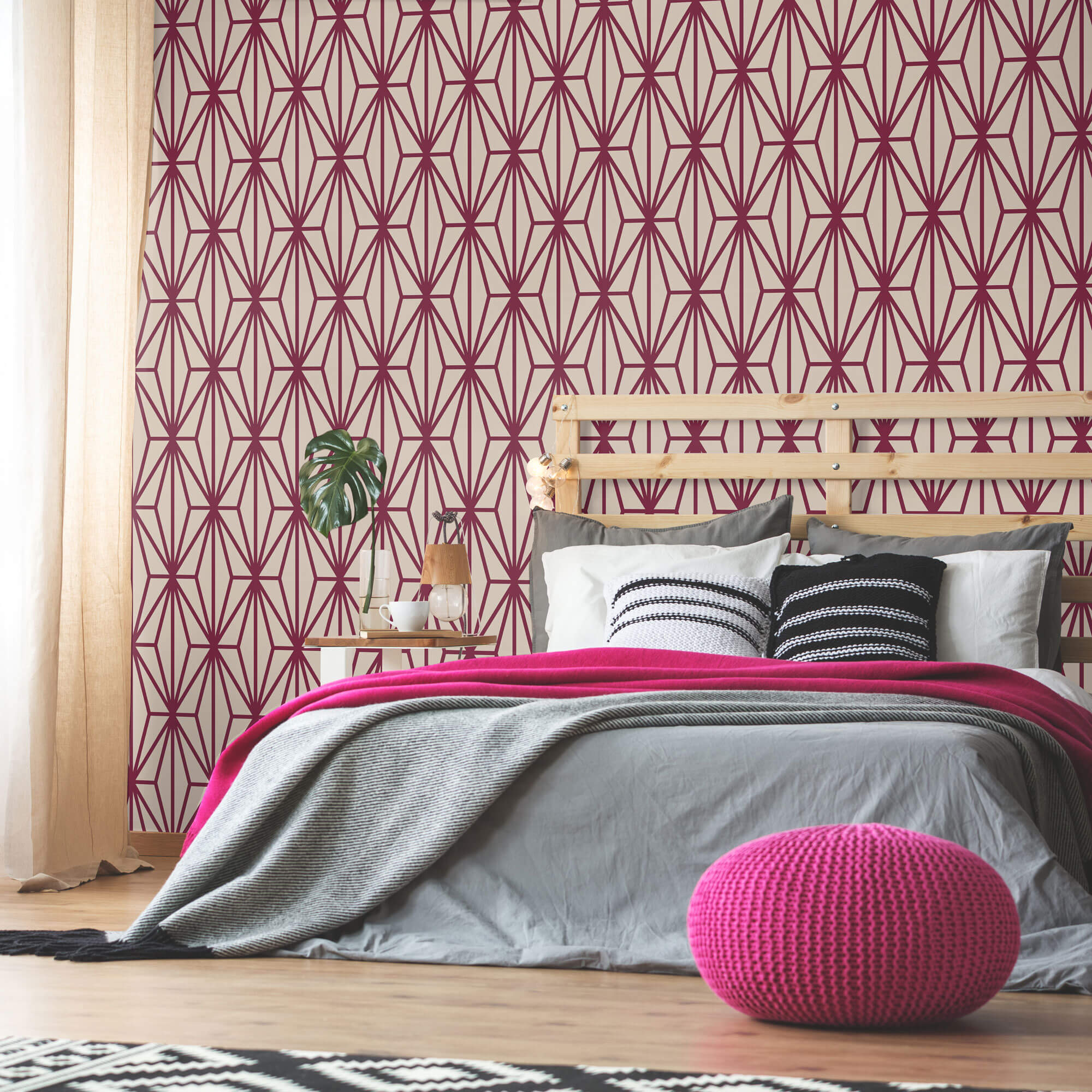 Violet and Beige Diamond Geometric Peel and Stick Removable Wallpaper - Self-Adhesive Decorative Wall Covering for Bedroom, Living Room, Nursery, and Office Decor