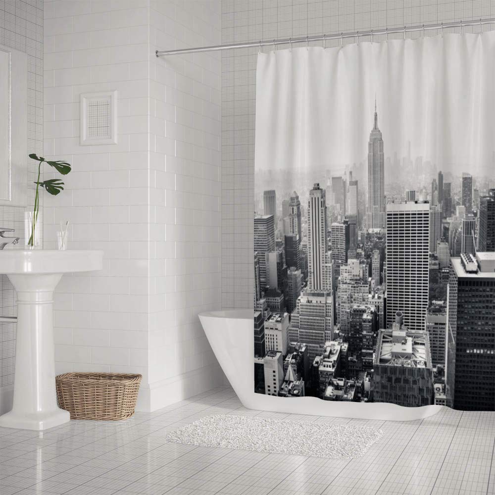 Empire State Building Shower Curtain 66x72 Inch - Waterproof Polyester Bathroom Decor with 12 Hooks - NYC Skyline Theme for Modern Bathrooms & Gifts
