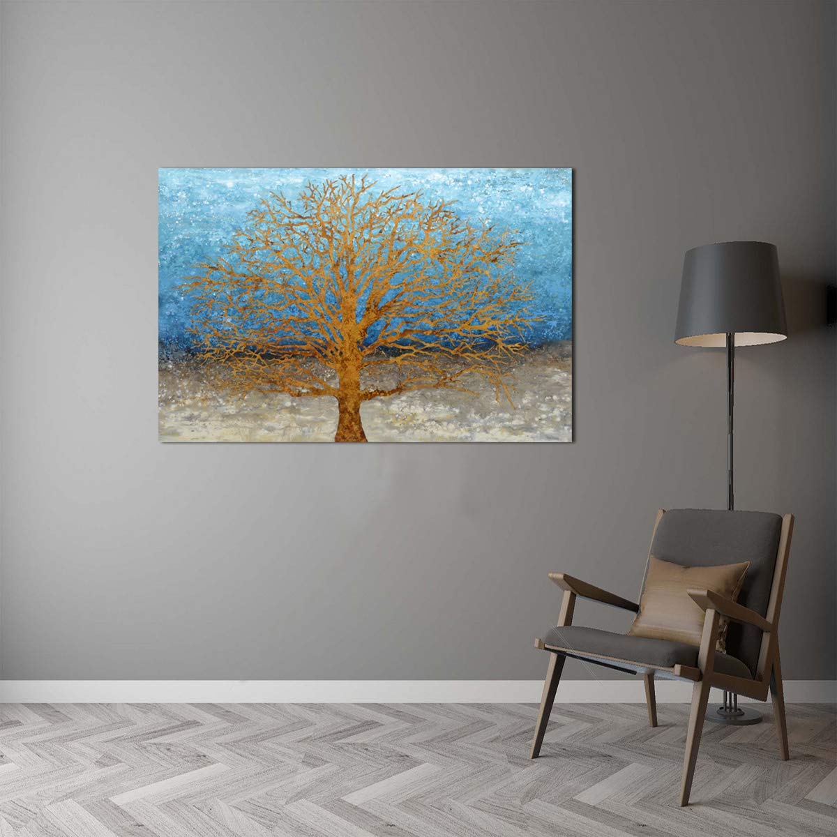 Yihui Arts Tree Canvas Wall Art - Blue & Gold Textured Forest Painting, Modern Landscape Picture for Living Room, Bedroom, Bathroom Decor - Perfect for Home, Office & Gift Giving