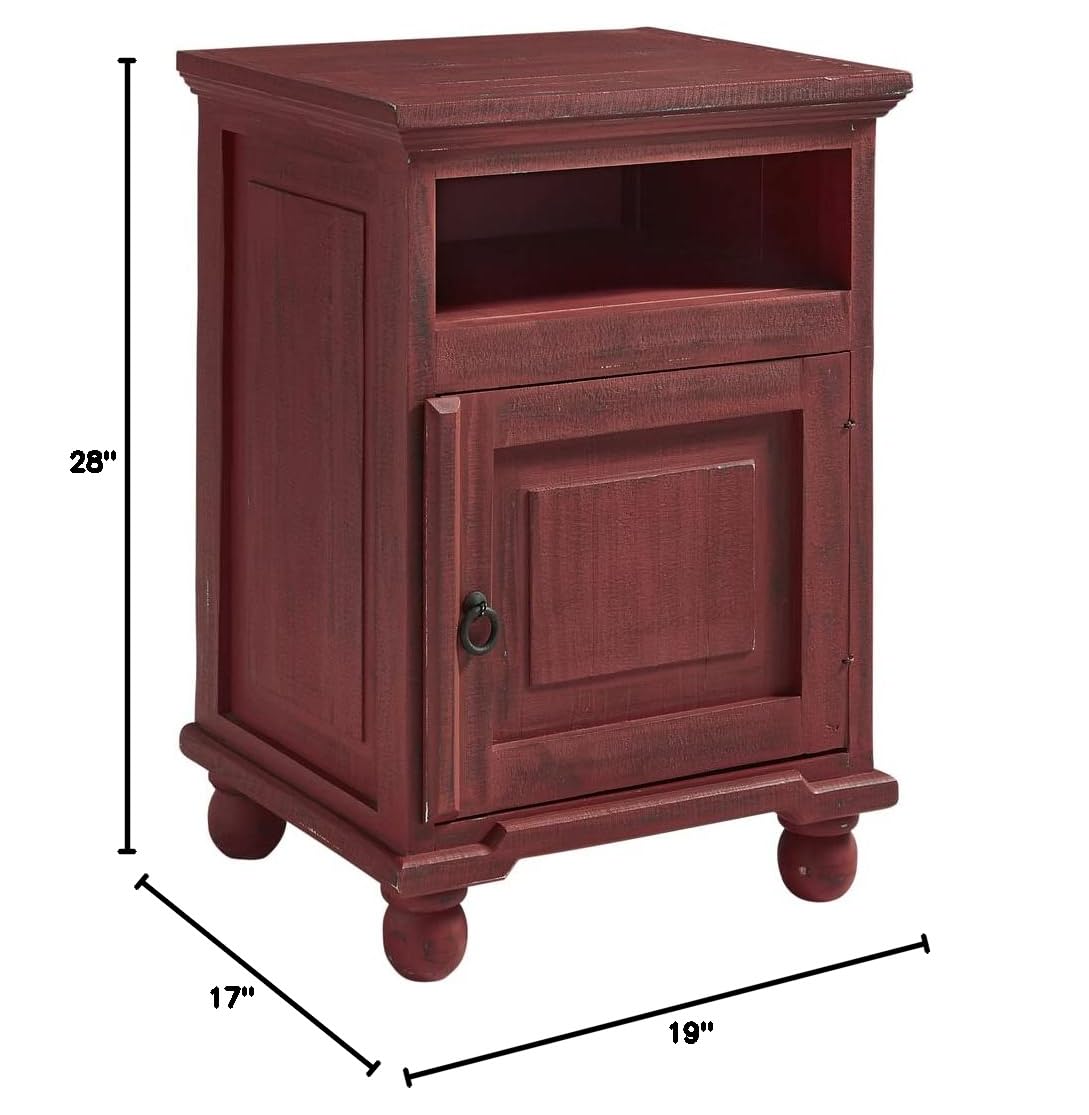 Progressive Furniture Finn Nightstand - Rustic Red Finish, Solid Wood Bedside Table for Bedroom, Living Room & Guest Room Decor